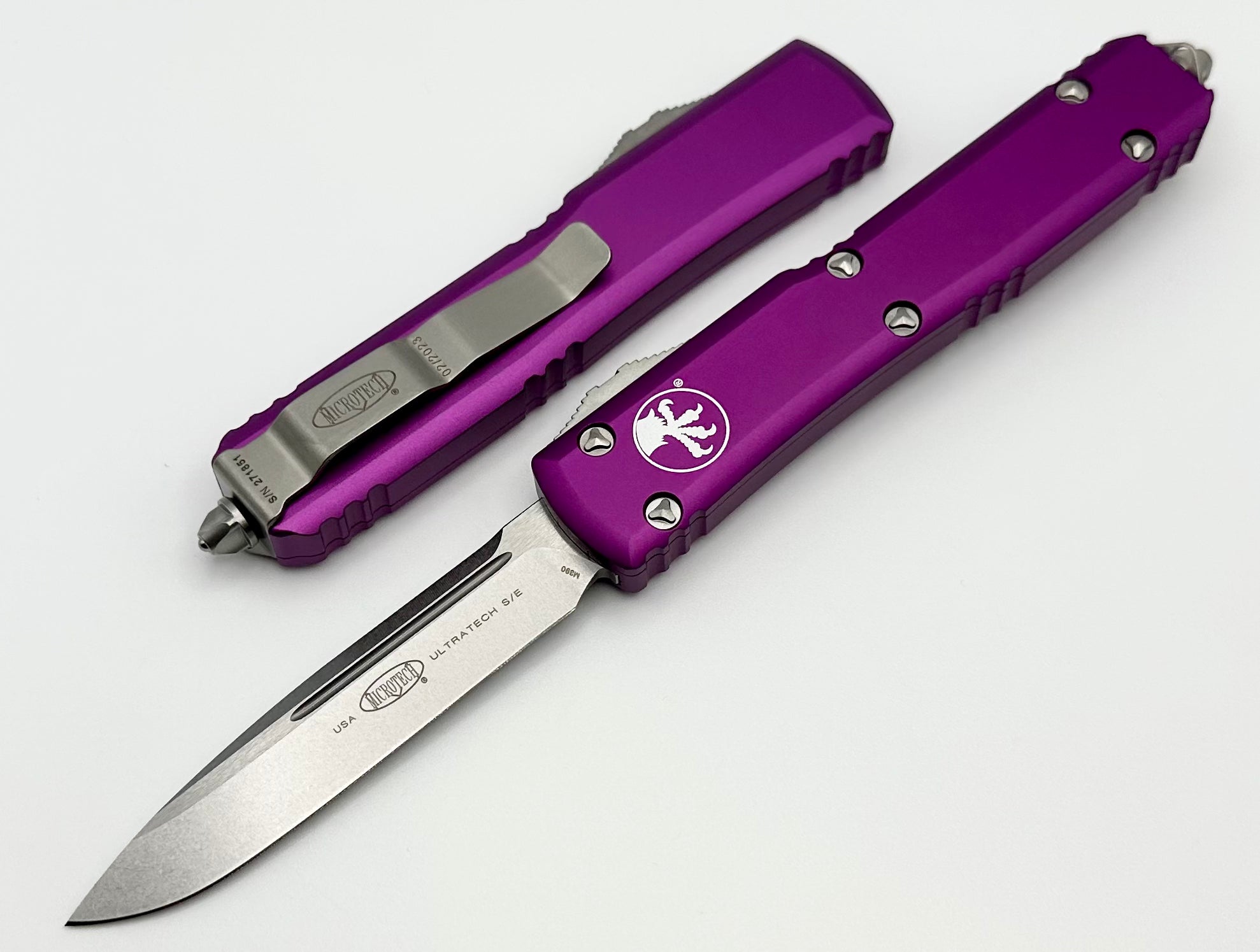 Microtech Ultratech Premium OTF Knife - Stonewash Finish & Violet Handle