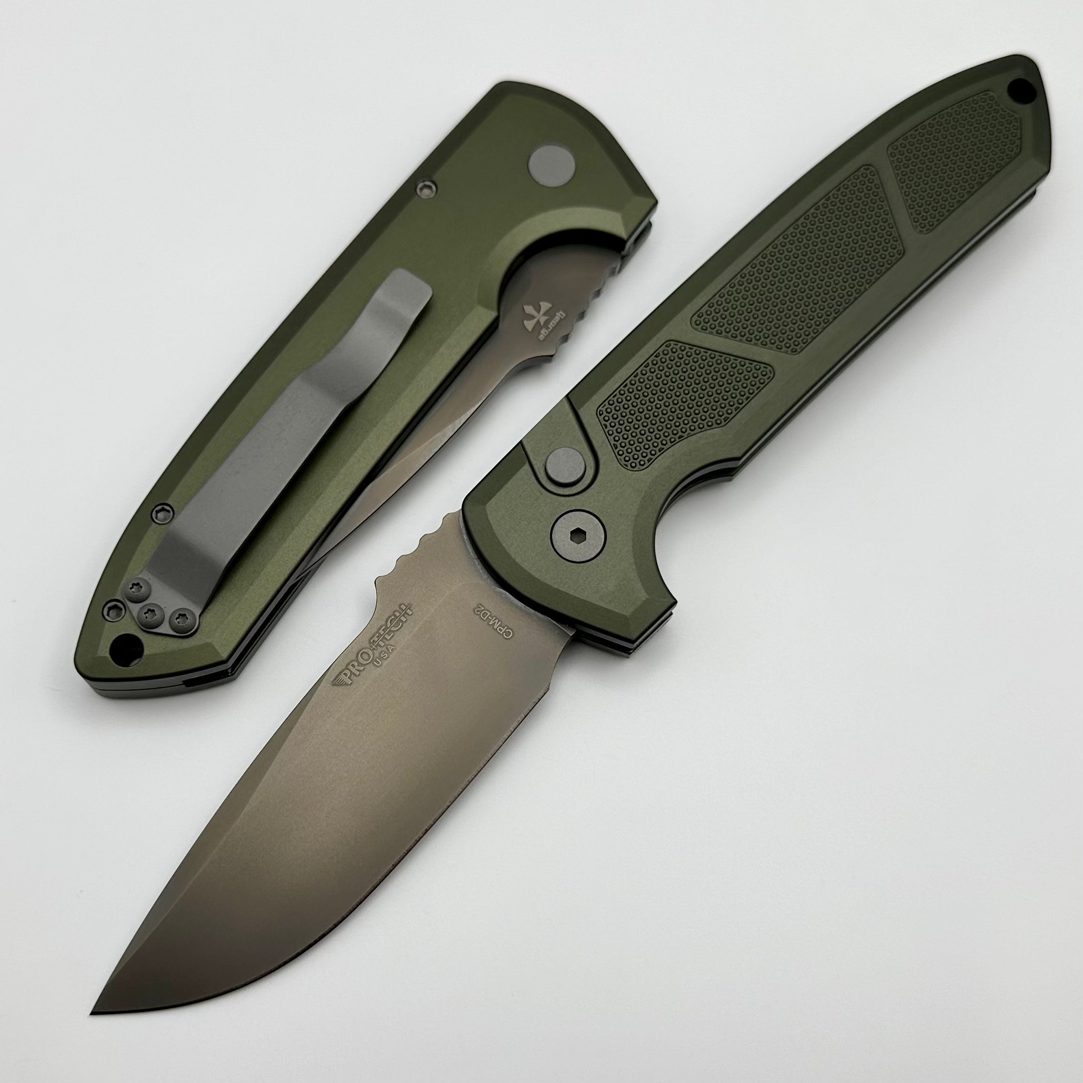 Pro-Tech Les George Rockeye: Premium Green Handle & Smoky Grey DLC CPM-D2 Knife