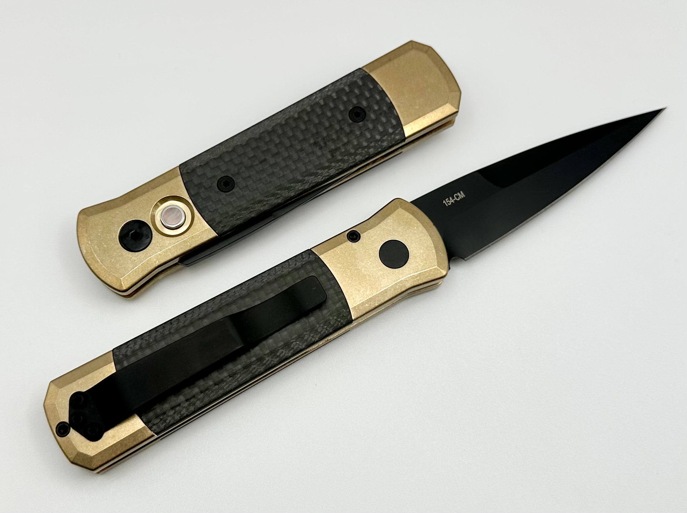 Pro-Tech Godson Premium Folding Knife - Bronze Aluminum Handle with Carbon Fiber Inlays & 154-CM Blade