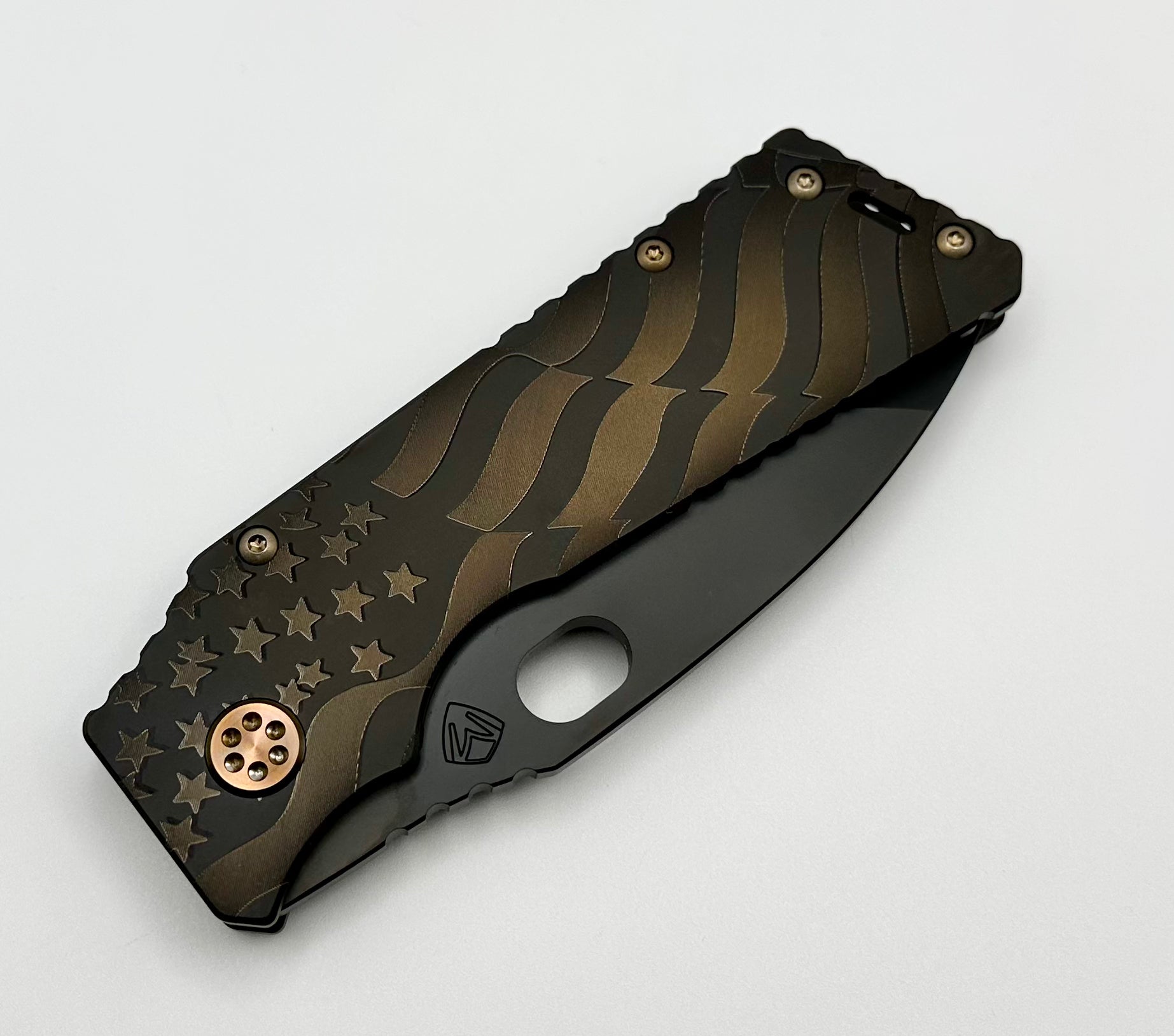Premium Medford TFF-1 PVD S45VN Knife with Bronze American Flag Design