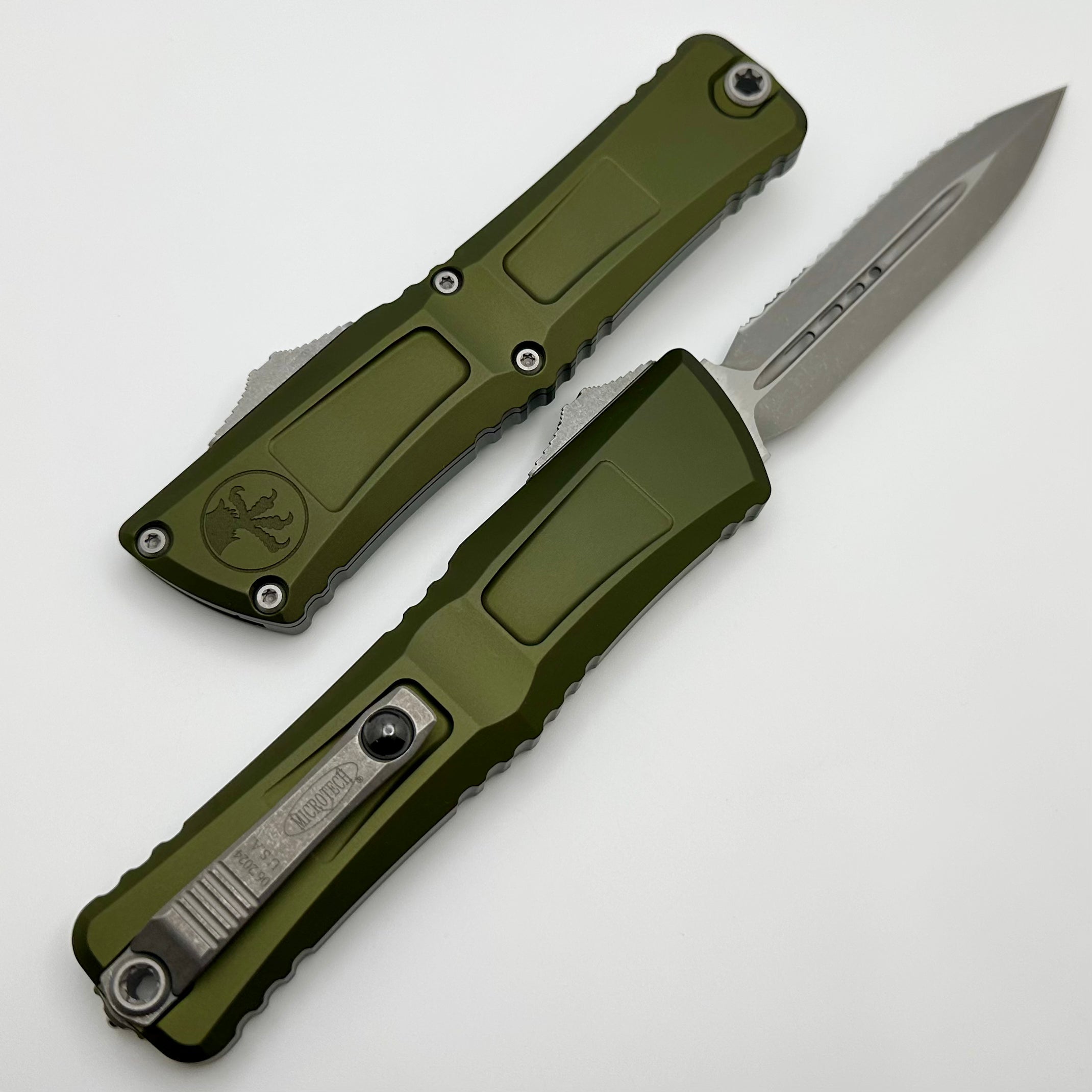 Microtech Combat Troodon Gen III Apocalyptic Full Serrated OTF Knife - OD Green Handle