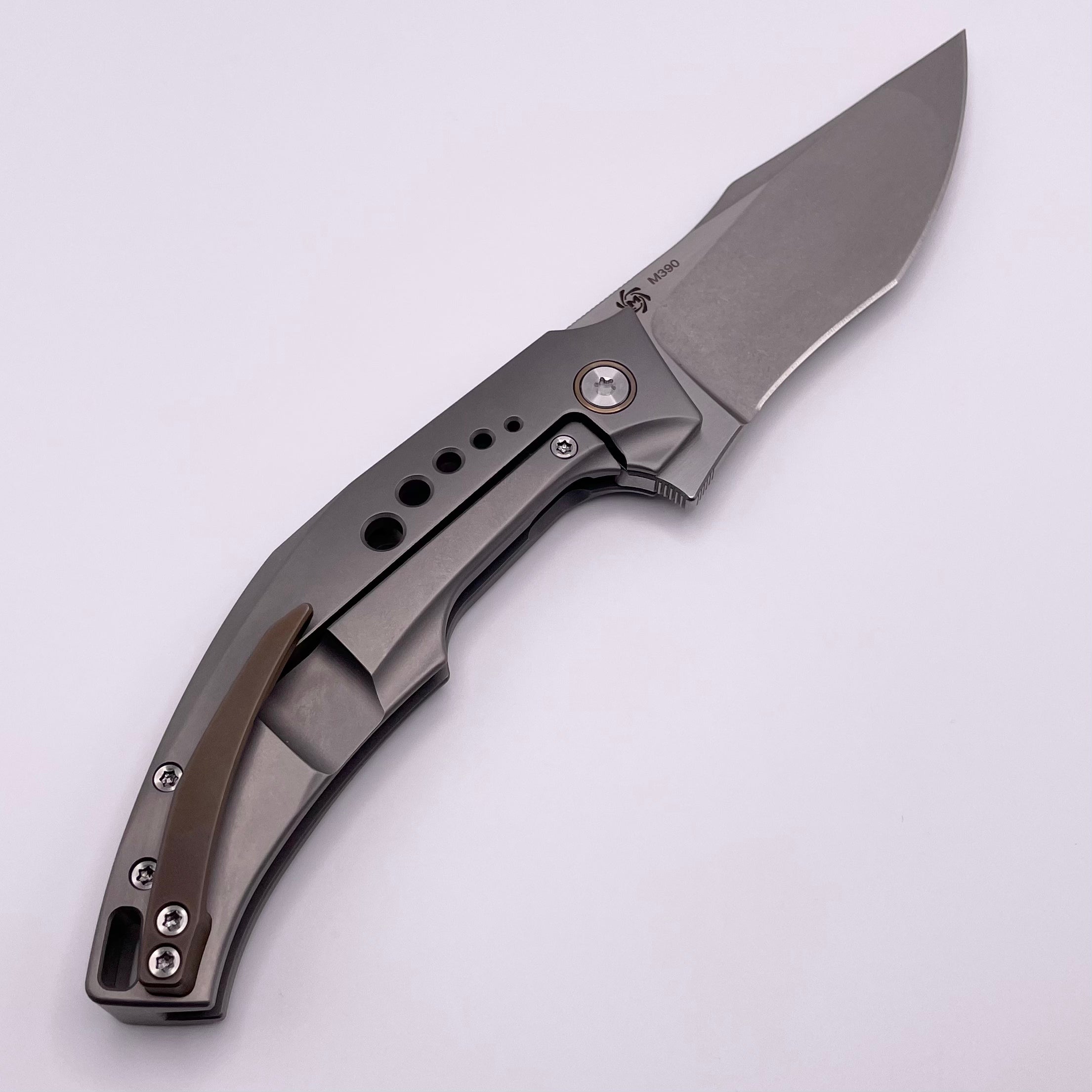 Premium Tashi SOS Folder by Mechforce - M390 Stonewash Blade & Titanium Handles with Bronze Accents (Pre-Owned)