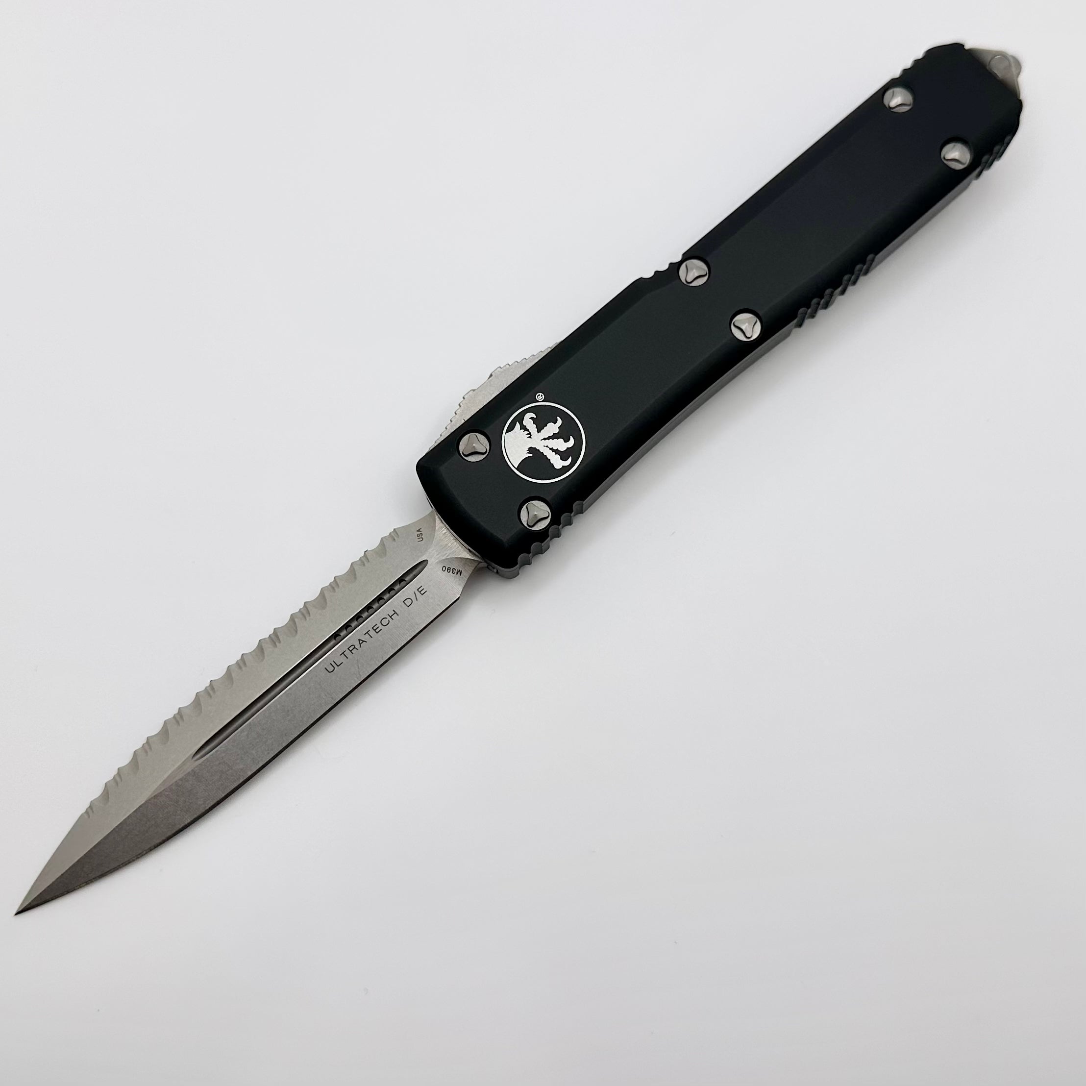 Premium Pre-Owned Microtech Ultratech D/E Stonewash Full Serrated Knife - Ultimate OTF Performance