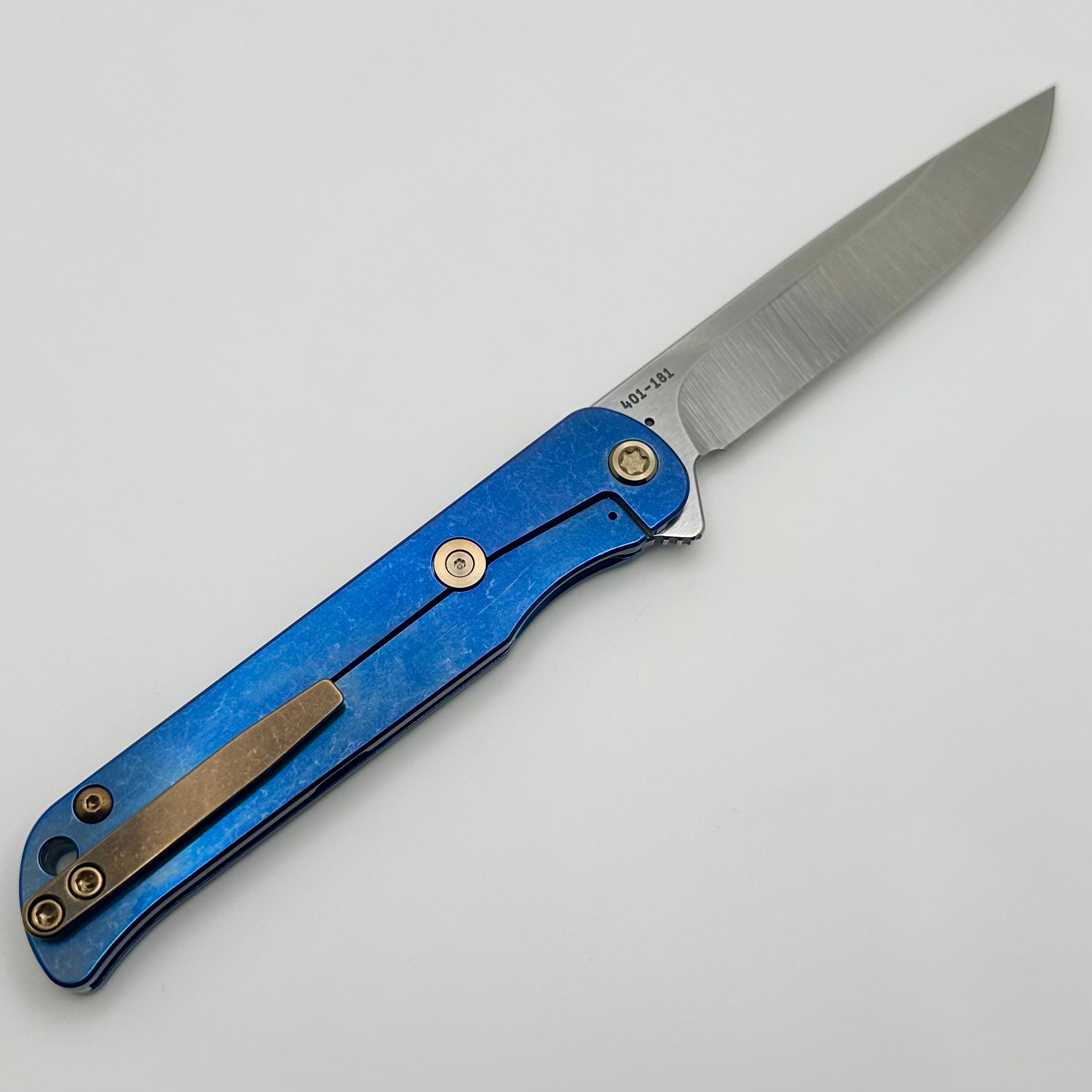 Medford T-Bone Blue Titanium Framelock Flipper - Premium Mosaic Inlaid Handles & Bronze Hardware