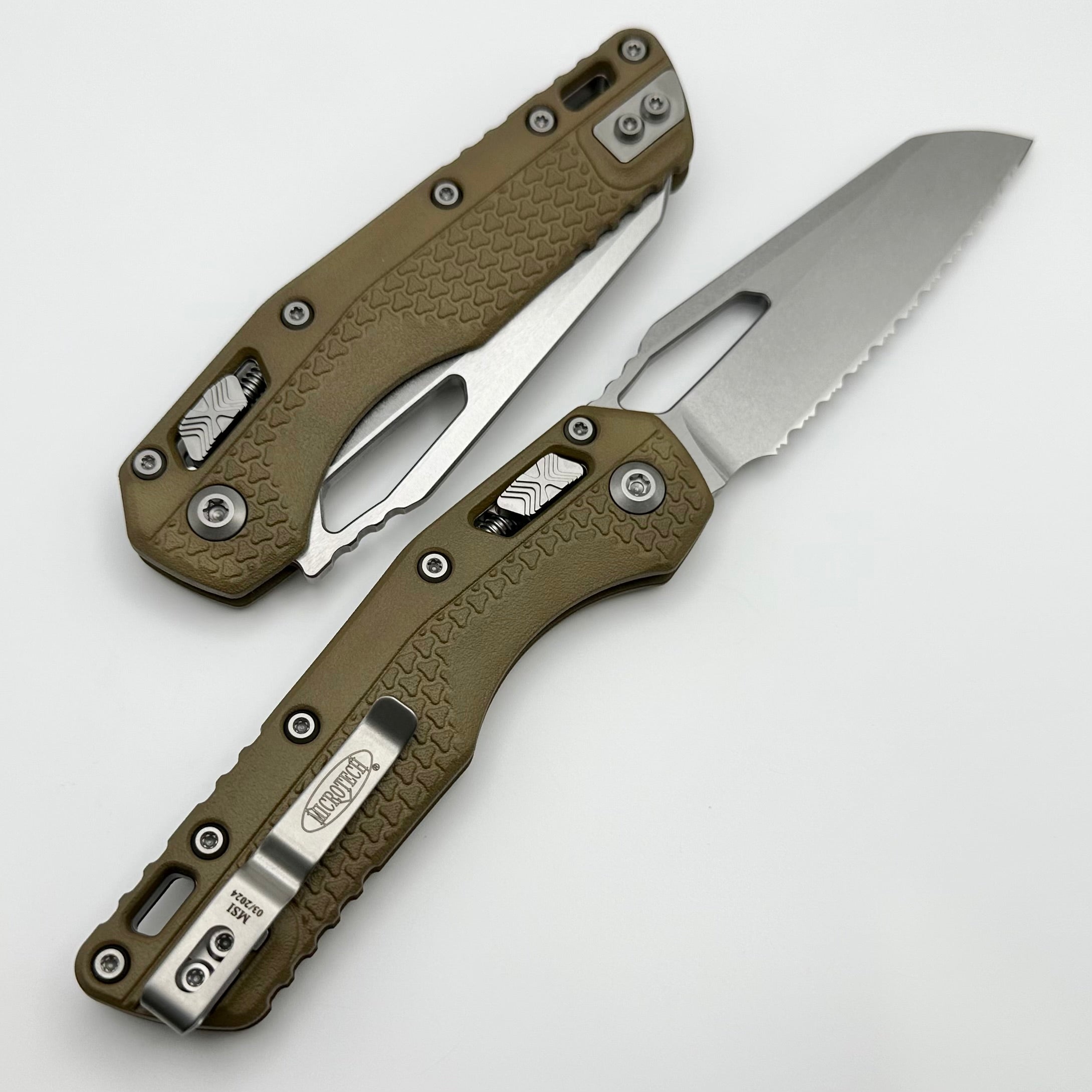 Microtech MSI RAM LOK Ultimate Tactical Knife - Dark Earth Polymer & Full Serrated M390MK Blade