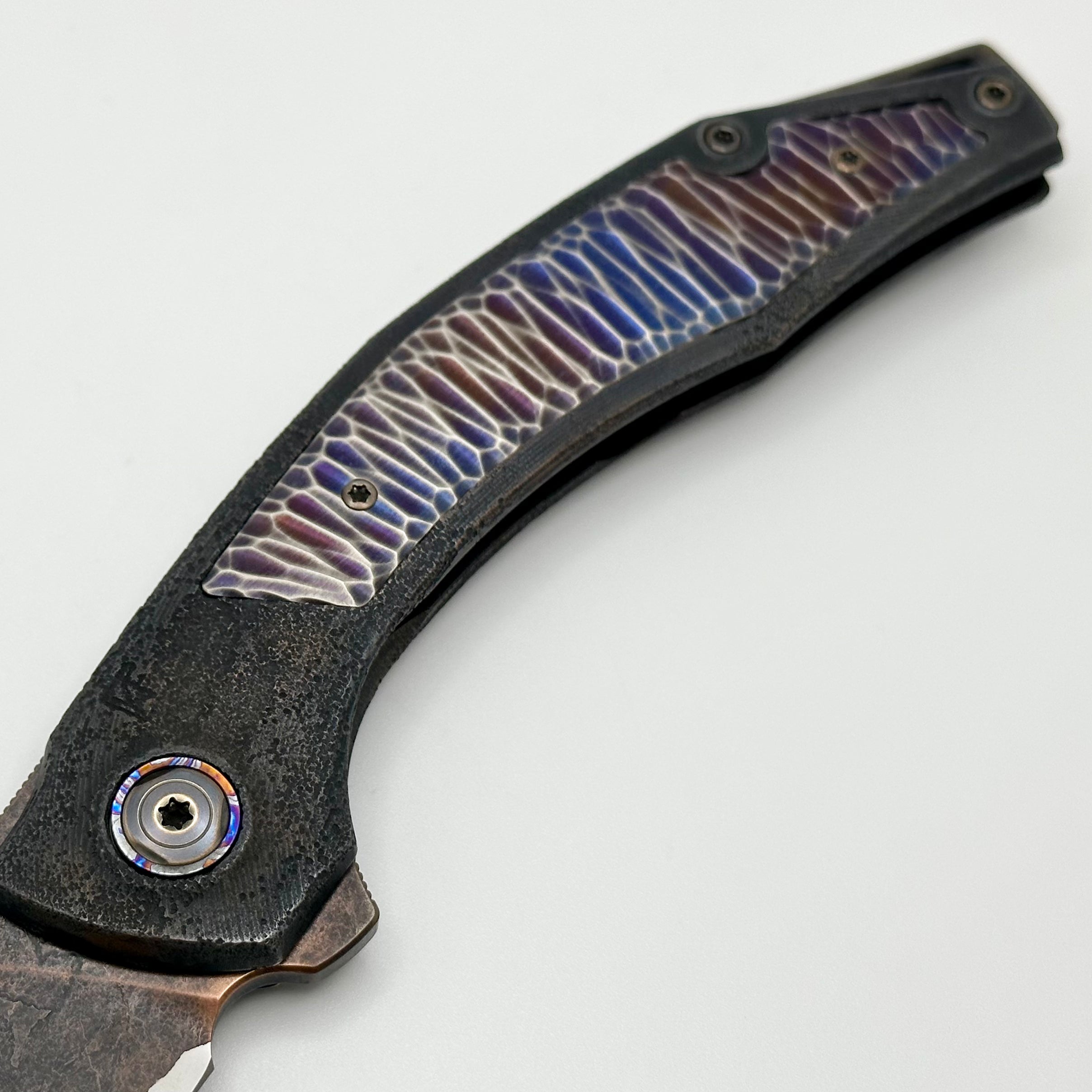 Premium Custom Knife Factory ONE OFF Ablya - Textured & Distressed Titanium