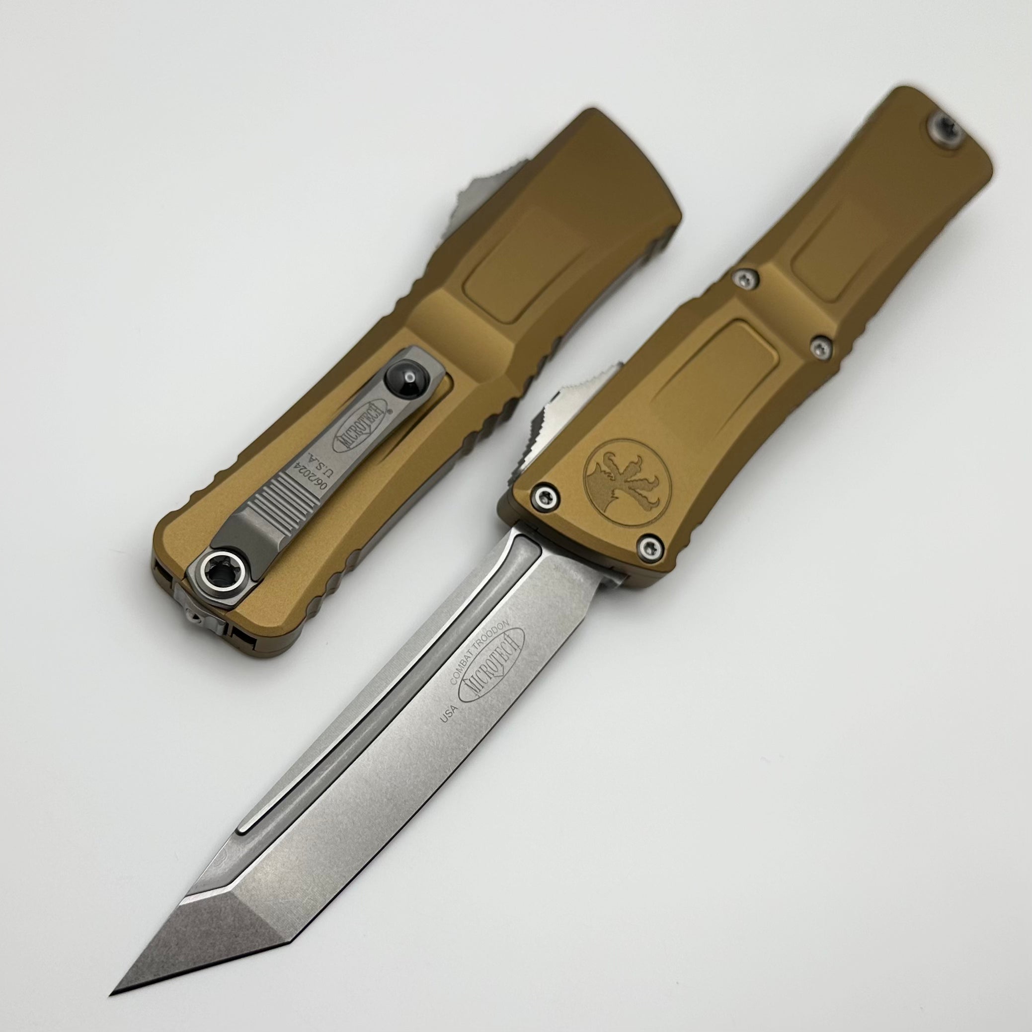 Microtech Combat Troodon Gen III Premium Tactical Knife - Stonewash Tanto Blade with Tan Handle