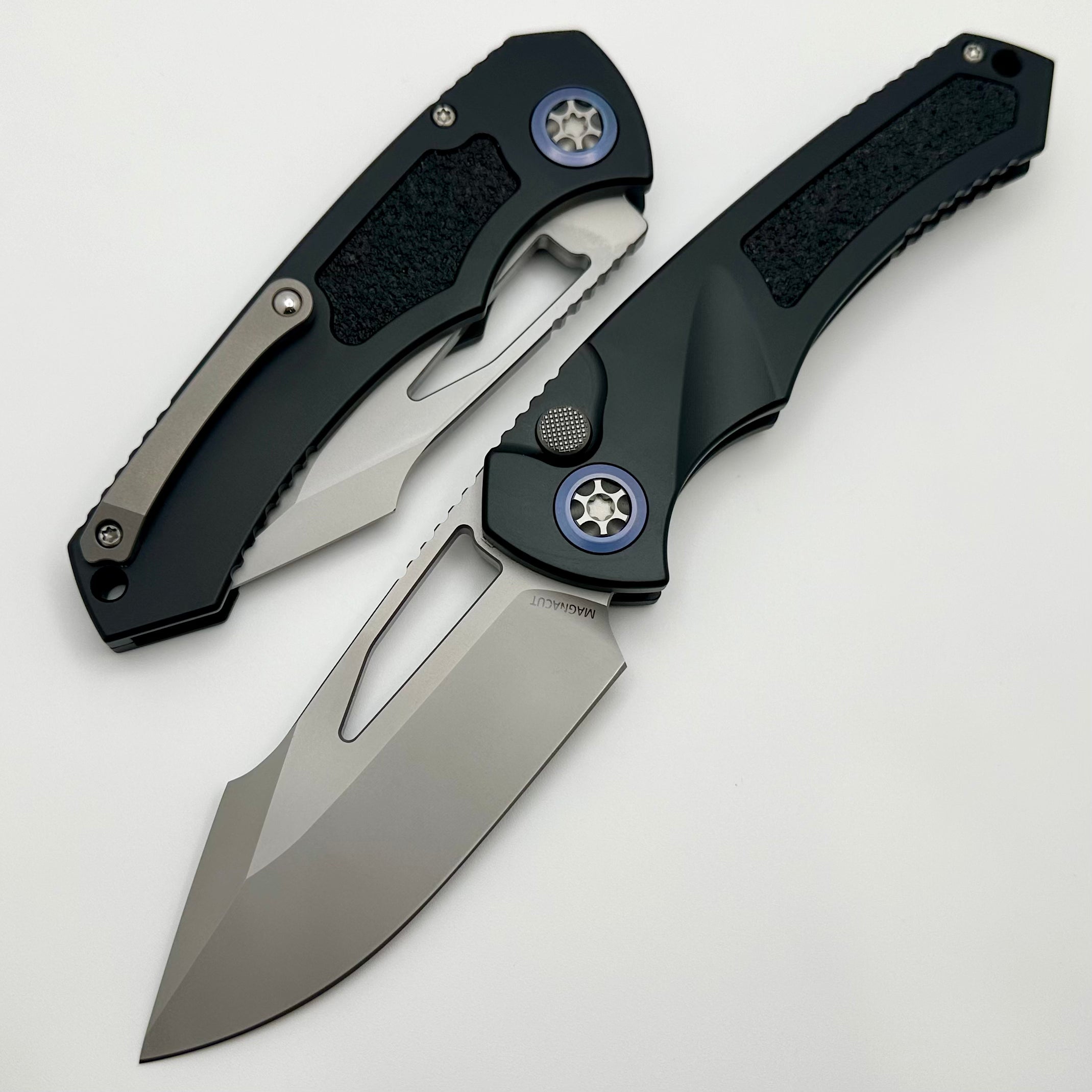 Heretic Knives Pariah M/A Premium Button Lock Folding Knife - Black Aluminum Handles with Vapor Blast MagnaCut Blade