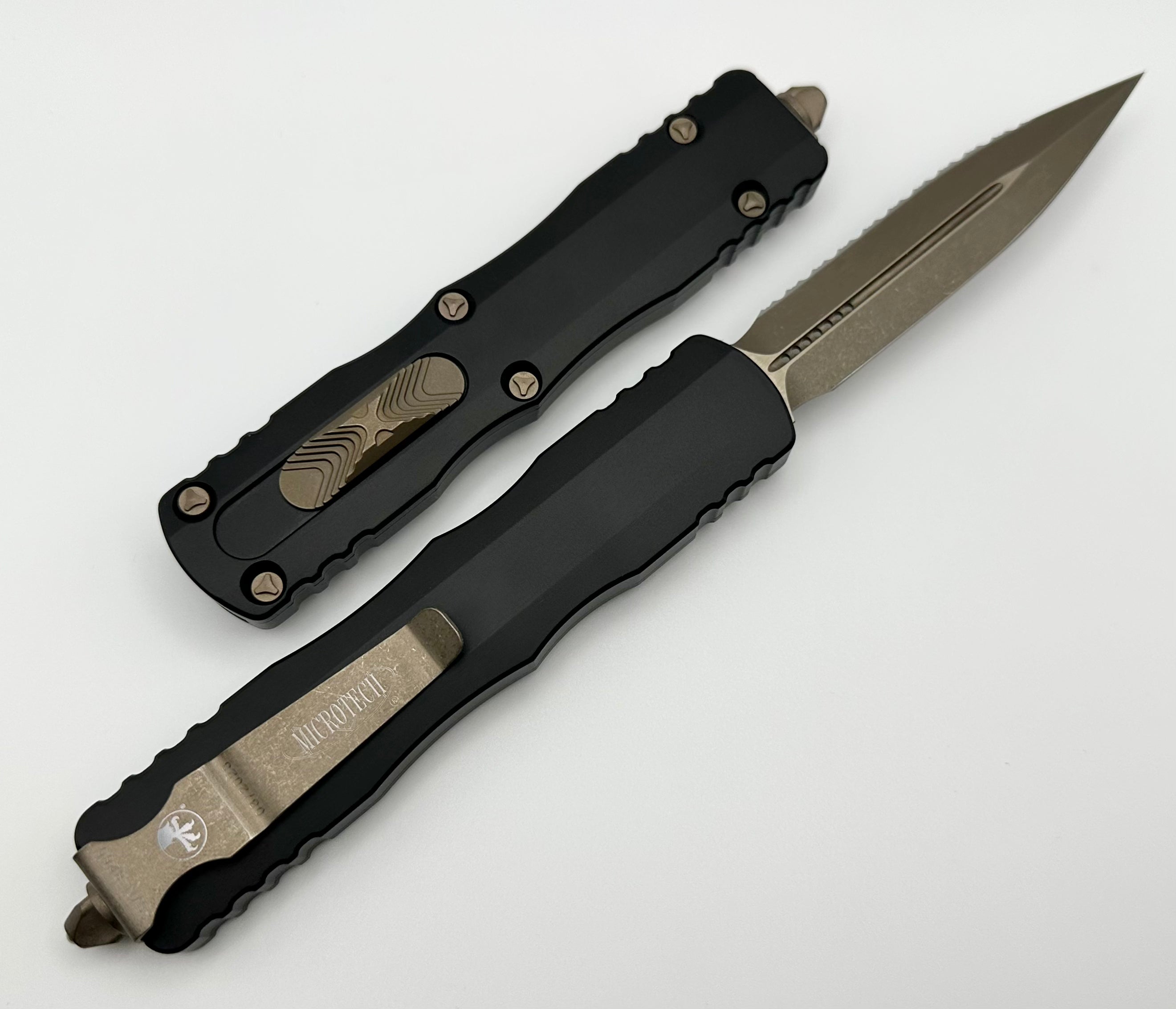 Microtech Dirac Delta D/E Bronze Apocalyptic Full Serrated & Black 227-15AP - Premium OTF Tactical Knife