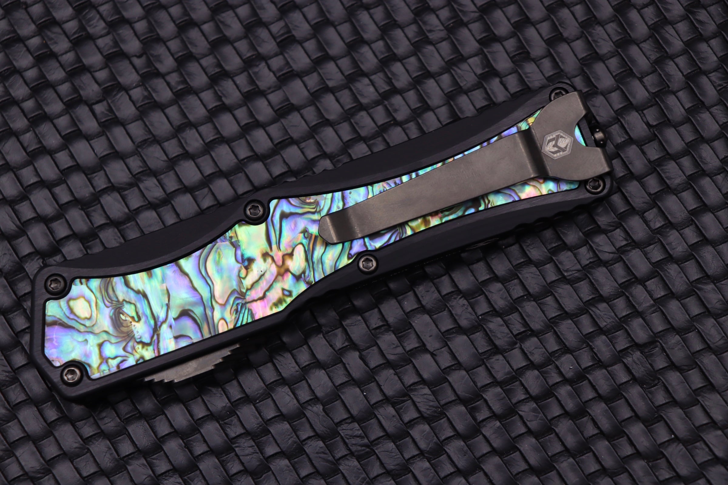 Premium Heretic Knives Colossus: Abalone & Tanto Cracked Ice Mirror Polish Edition