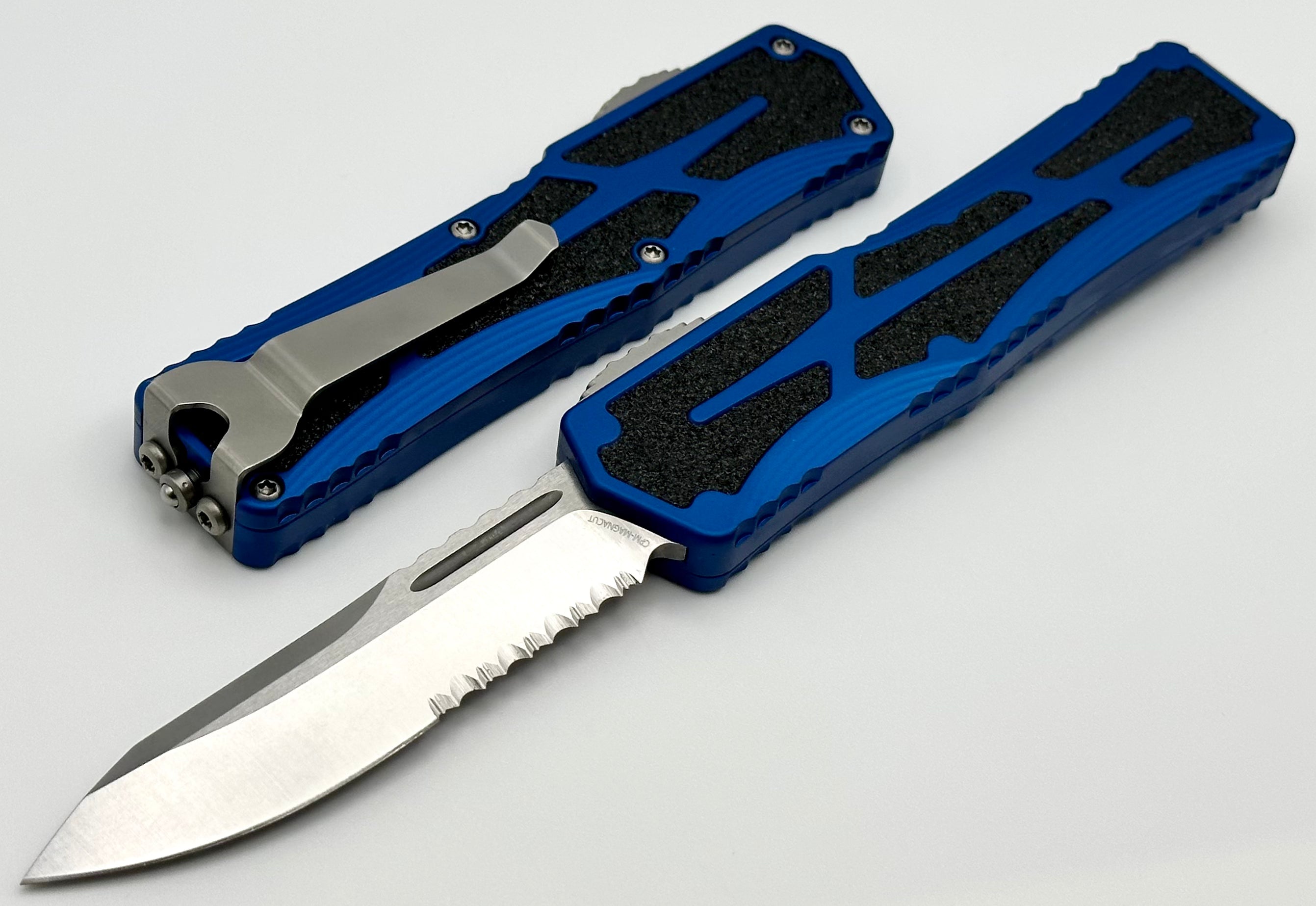 Heretic Knives Colossus Premium Serrated Magnacut Blade with Blue Aluminum Handle