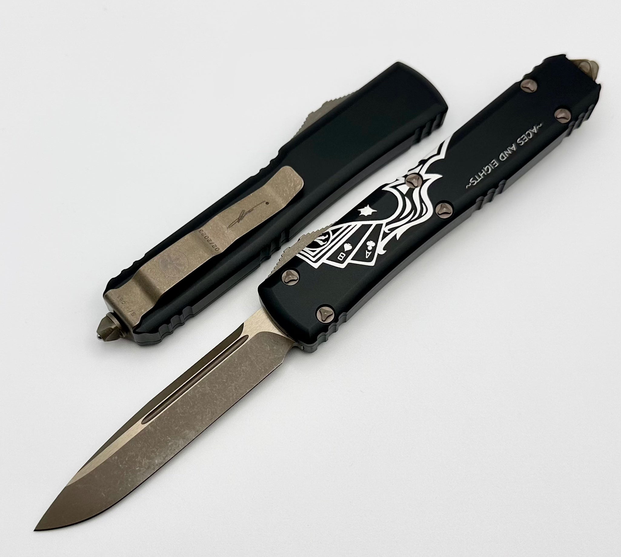 Microtech Ultratech Bronze Apocalyptic Dead Man's Hand Signature Series - Ultimate Tactical Knife