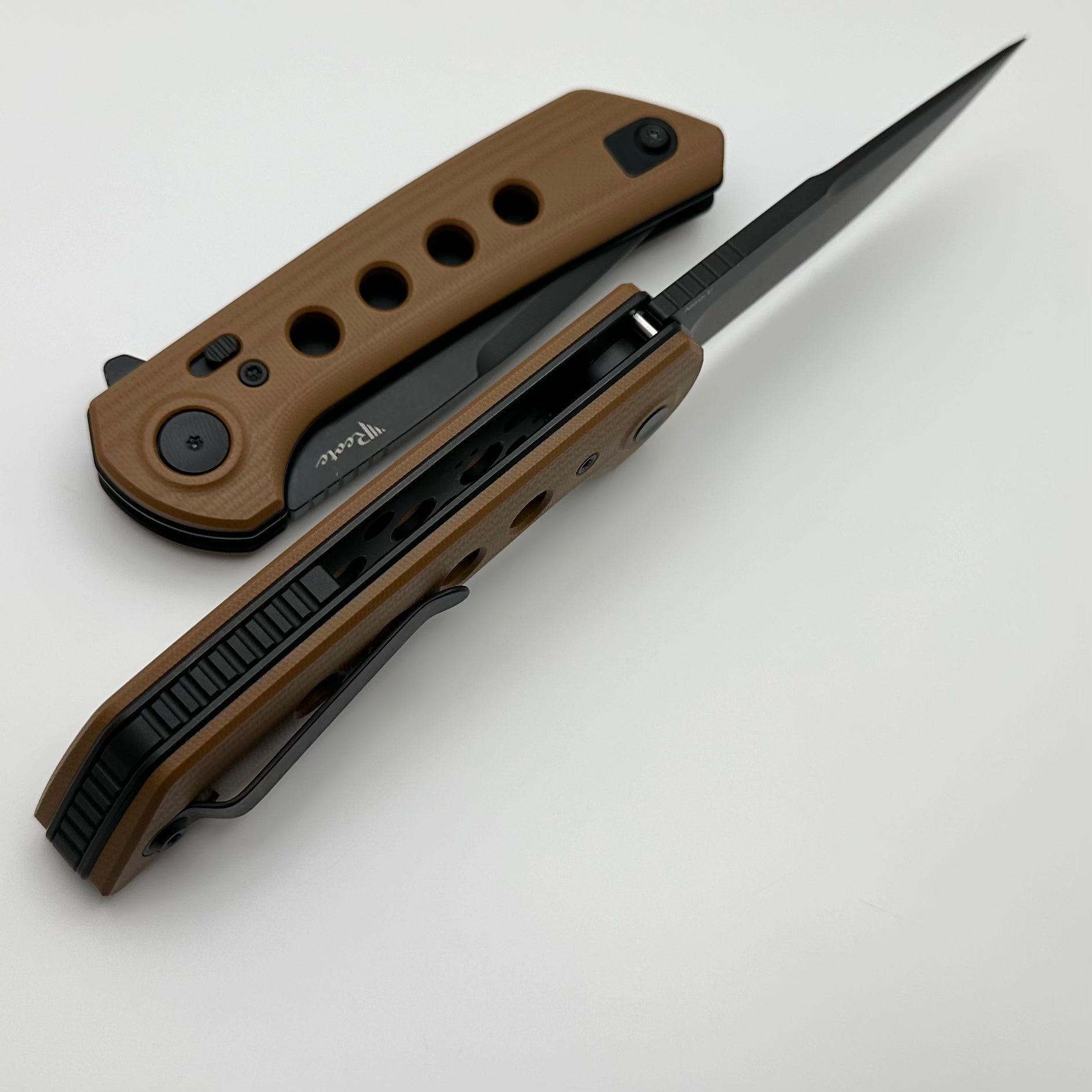 Reate Knives PL-XF Premium Folding Knife with Tan G-10 Handles & PVD Nitro-V Blade