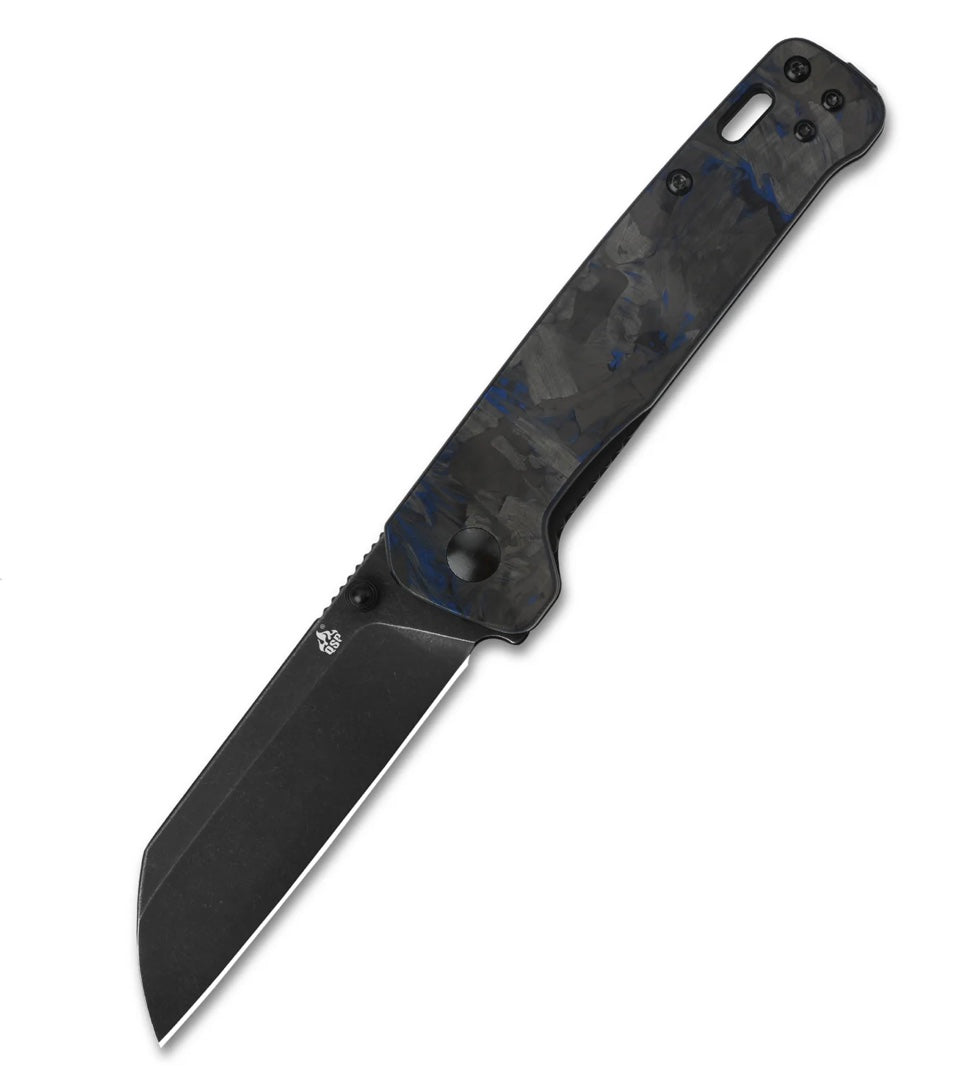 Ultimate QSP Penguin Folding Knife - Black & Blue Shredded Carbon Fiber with D2 Blade