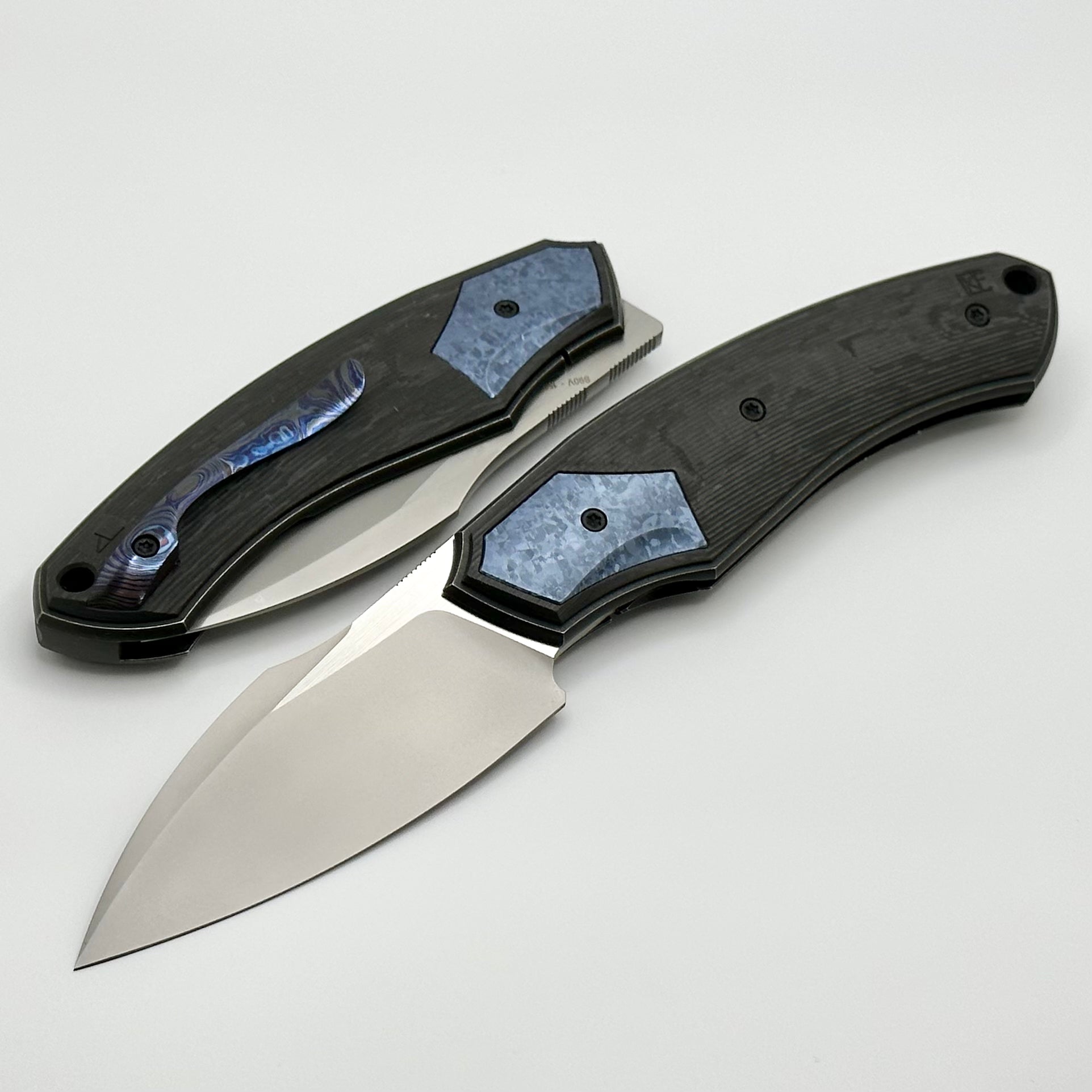 Premium Davless Carbon Fiber Knife with Blue Crystal Ti & S90V Blade