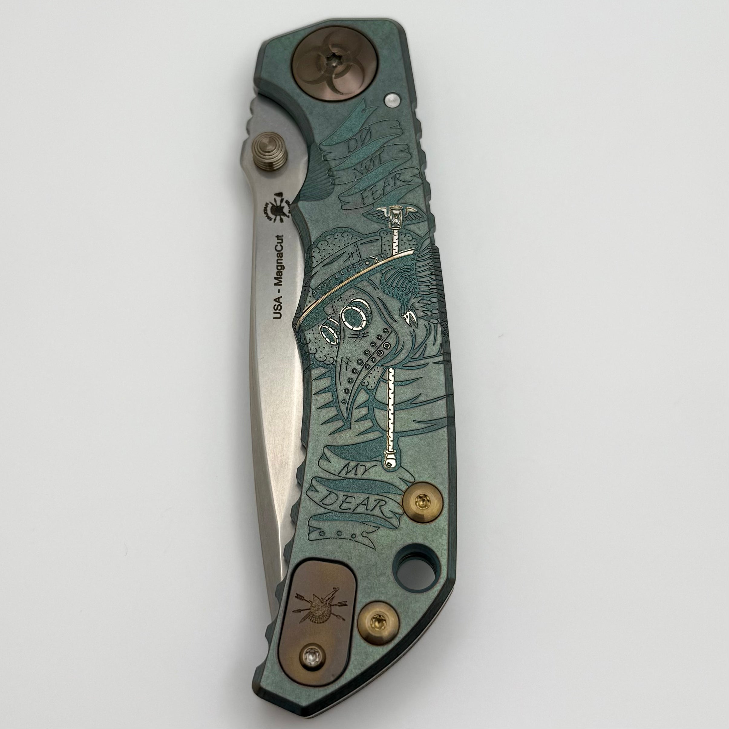 Ultimate Spartan-Harsey Plague Doctor Folding Knife - Green Titanium with MagnaCut Blade