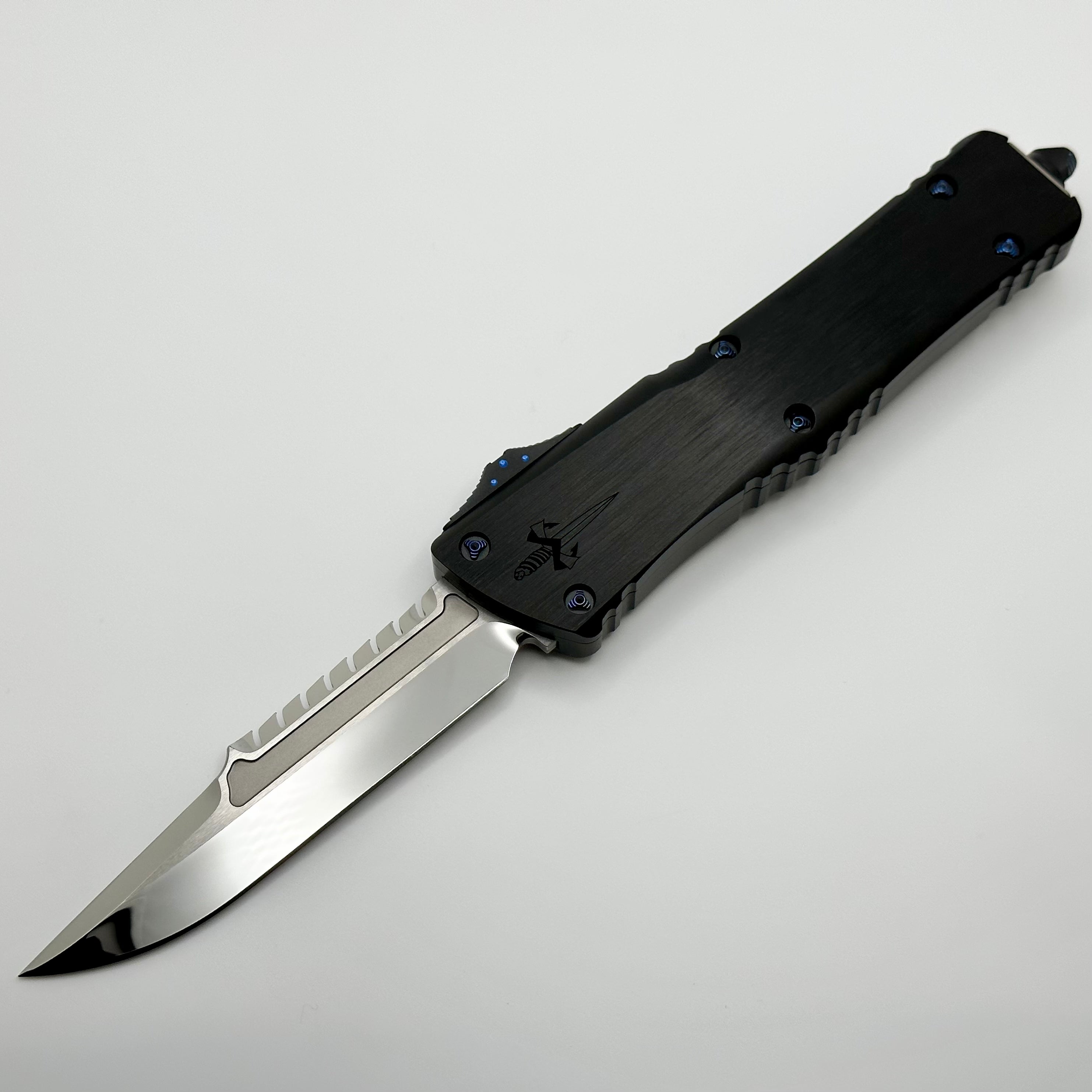 Marfione Premium Combat Troodon Interceptor: Mirror Polish with Black Handle & Blue Hardware