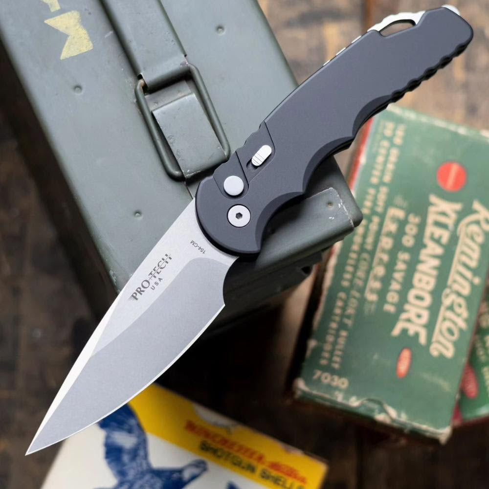 Pro-Tech TR-4 Auto Premium Tactical Knife - Black Handle & Stonewash/Satin Blade