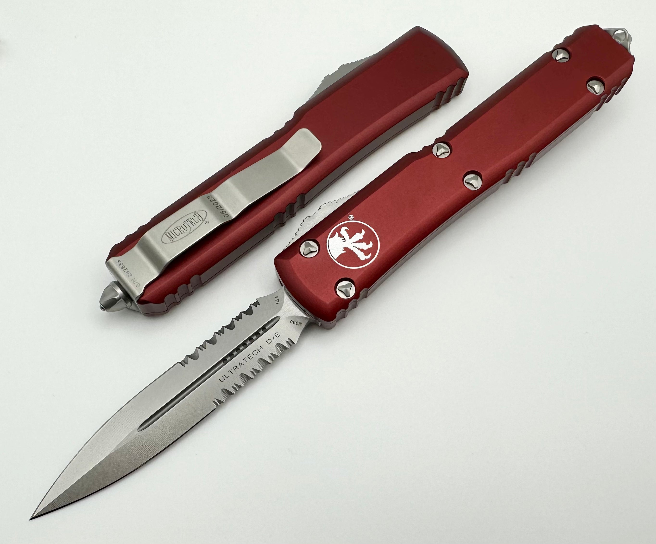 Microtech Ultratech Premium Double Edge Knife - Stonewash & Merlot Finish