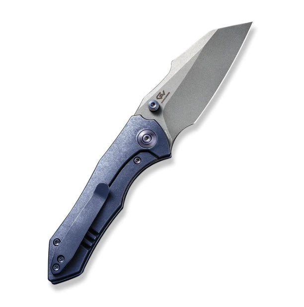 WE Knife High-Fin Blue Tumbled Titanium EDC - CPM-20CV Blade