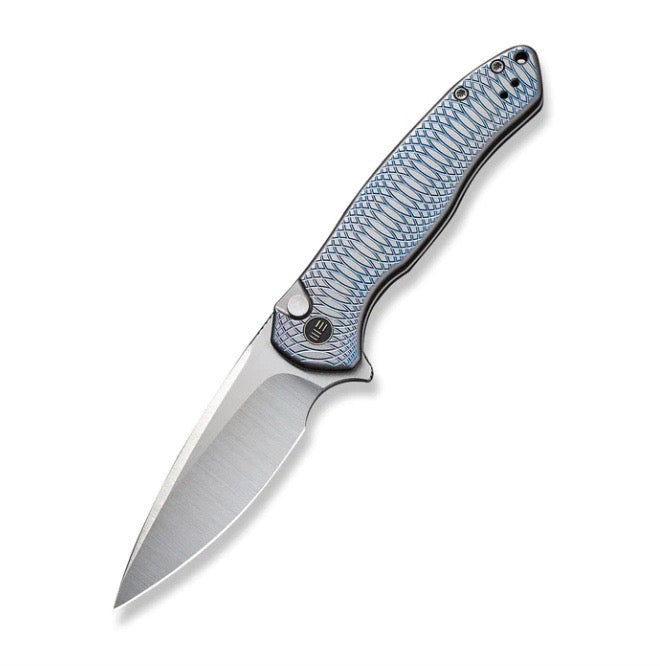 WE Knife Kitefin Limited Edition: Blue Polished Titanium Handle with Hand-Polished Satin Blade