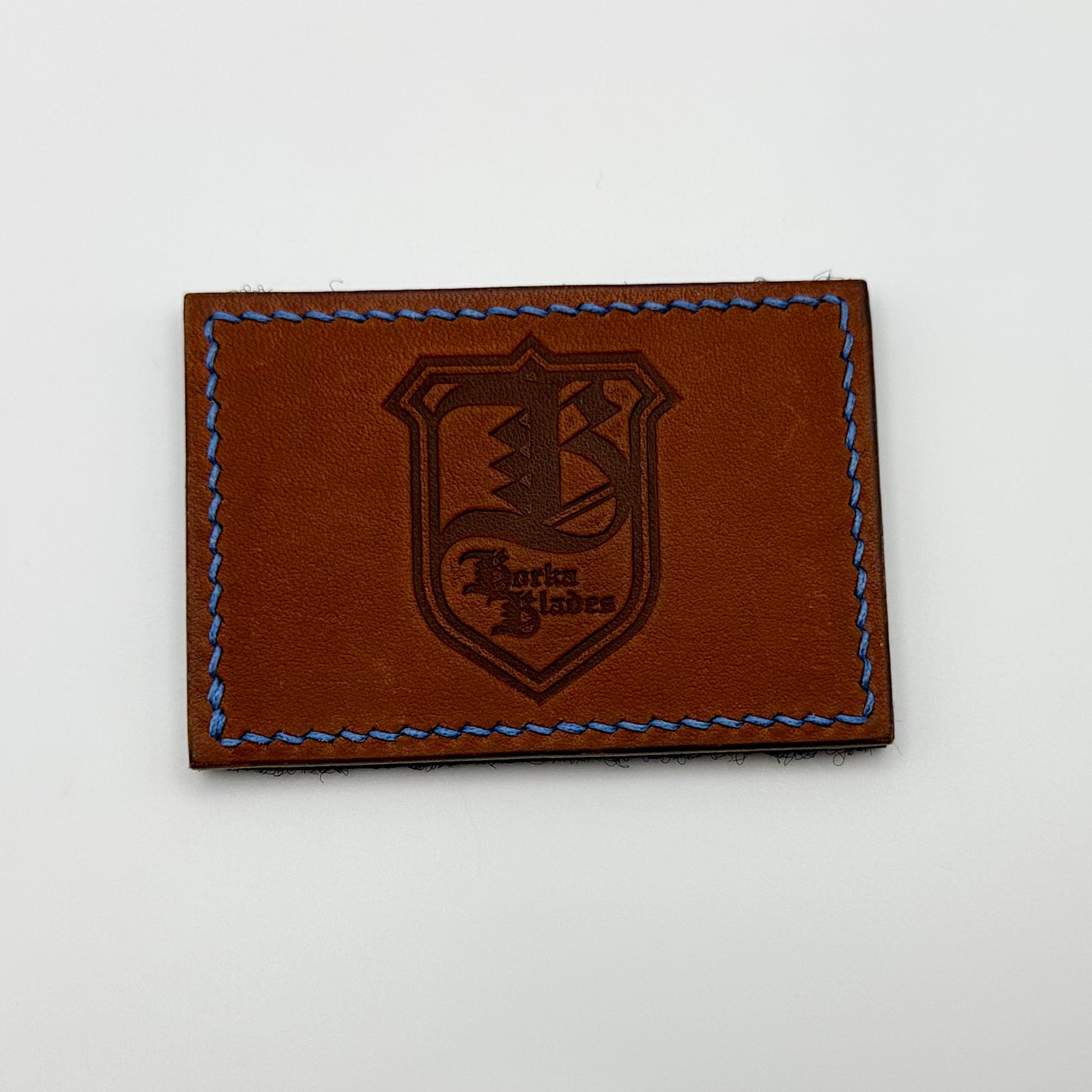 Premium Borka Blades Leather Patch with Velcro Back & Blue Stitching