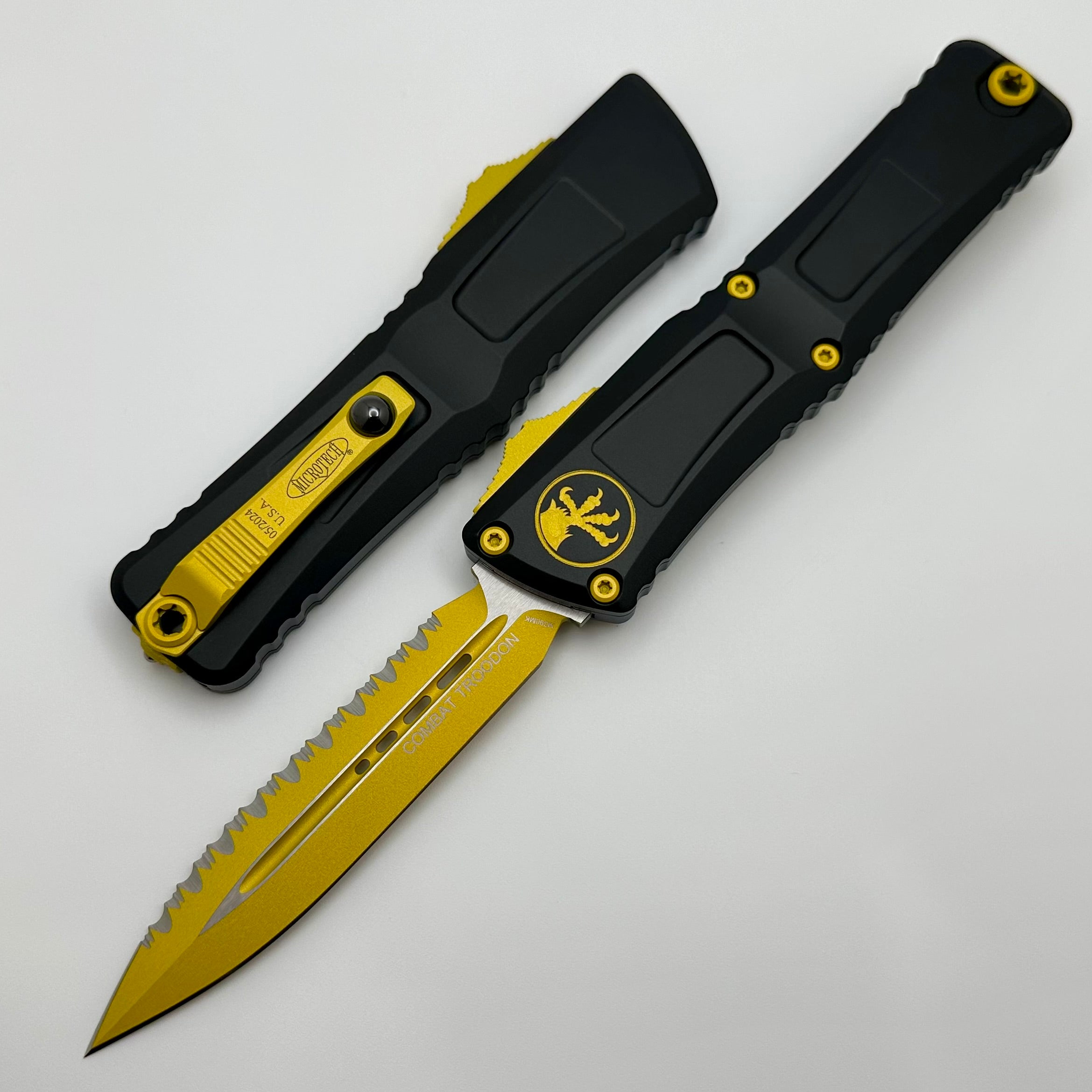 Microtech Ultimate Combat Troodon Gen III Tactical Knife - Black D/E F/S with Yellow Accents