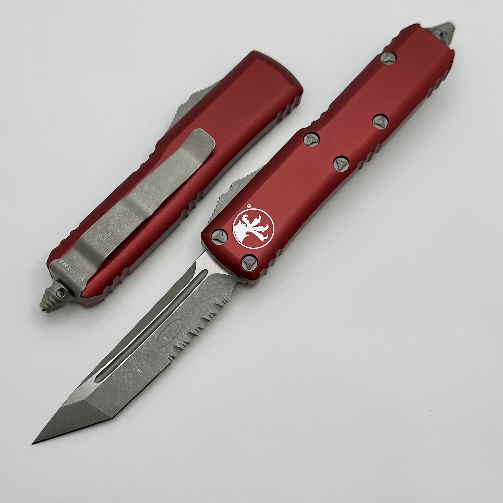 Premium Microtech UTX-85 Tanto Tactical EDC Knife - Apocalyptic Finish & Merlot Handle