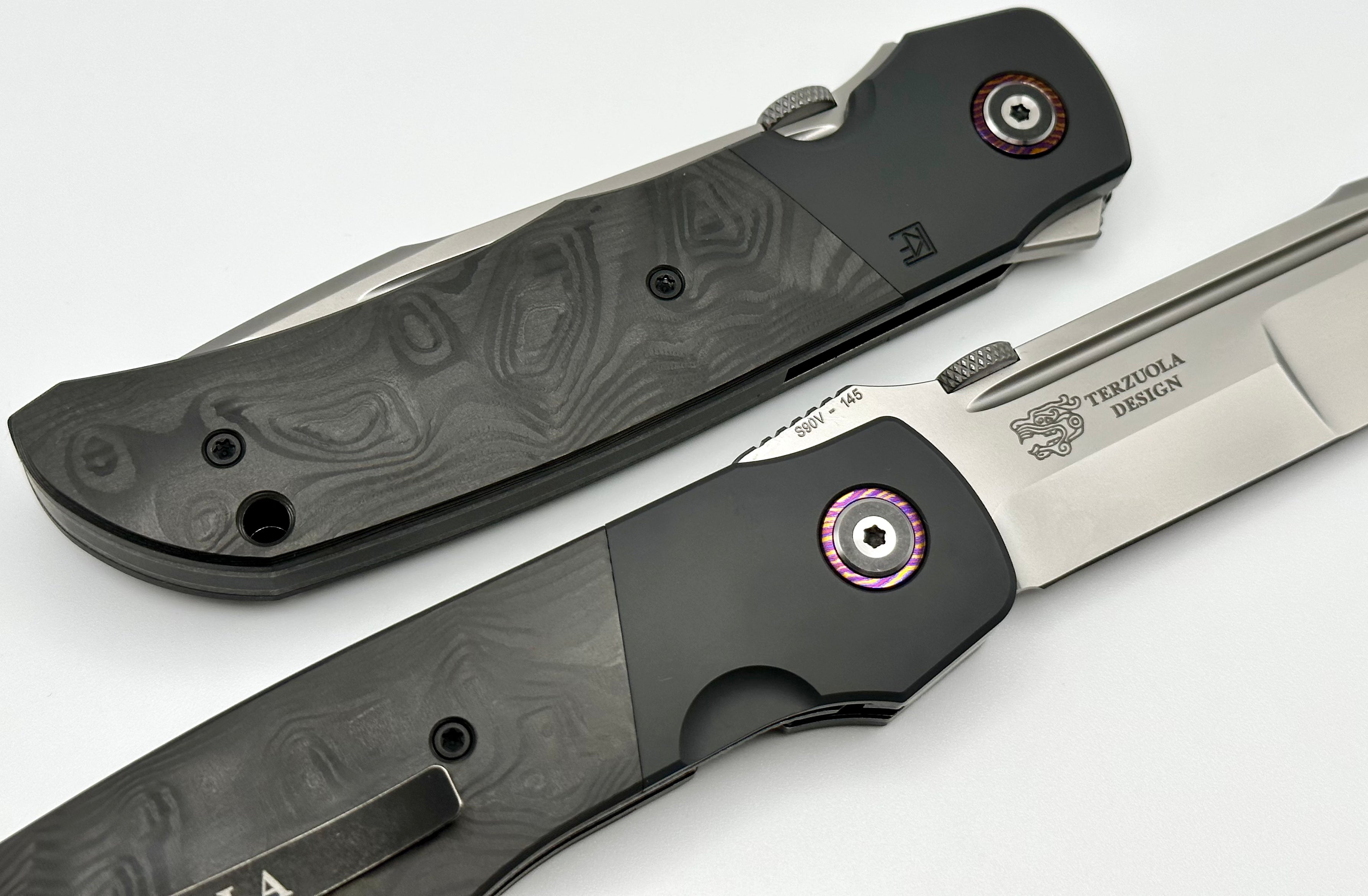 Premium Custom Knife Factory Eagle Rock: Black Carbon Fiber & S90V Steel