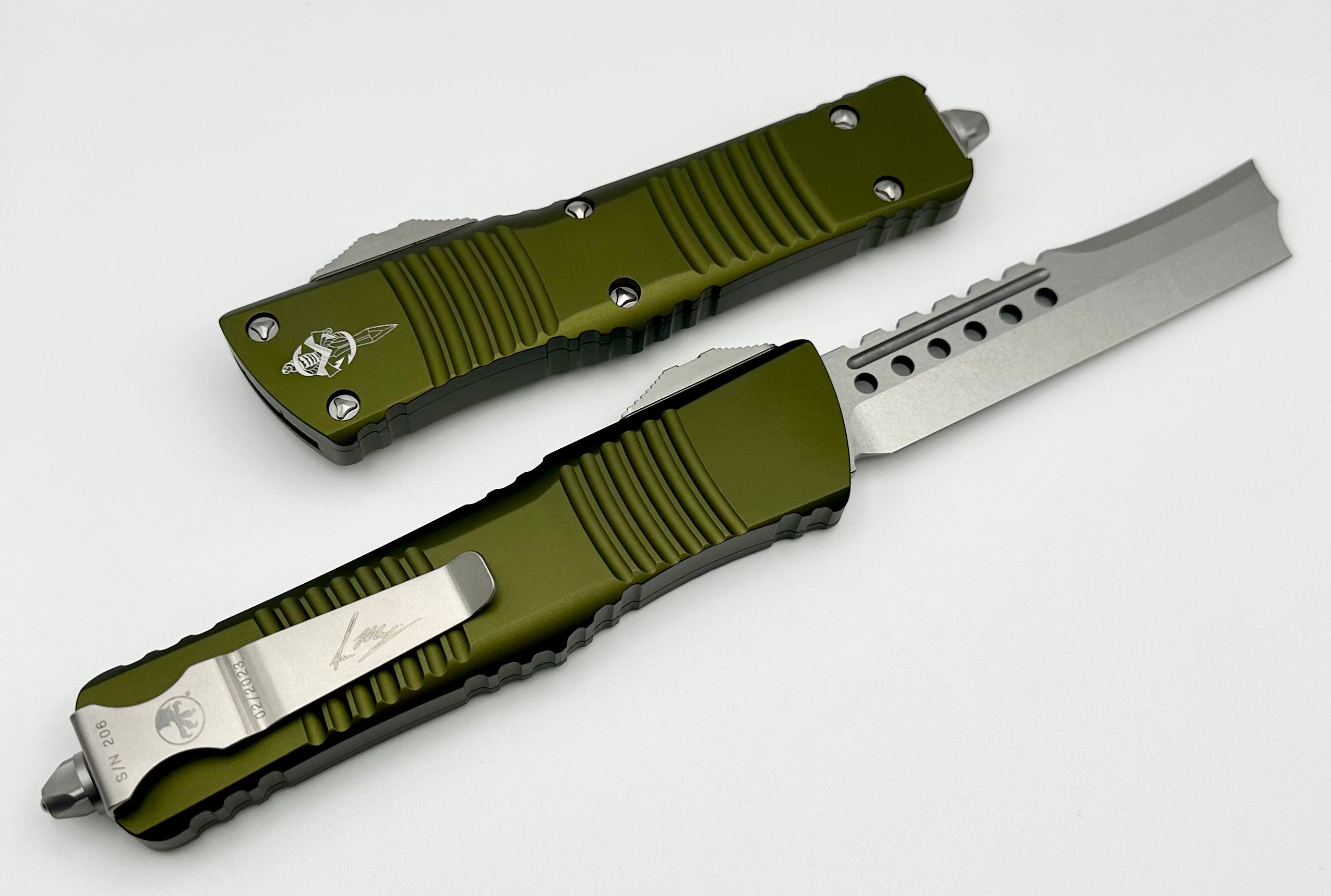 Microtech Combat Troodon Hellhound Premium OTF Knife - Stonewash & OD Green Signature Series