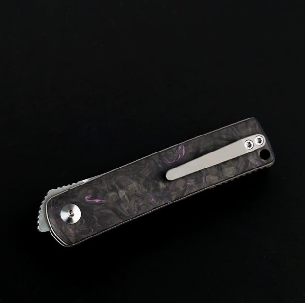 Premium Reate Bushido Knife - Dark Matter Purple Handles & Hand Satin M390 Steel