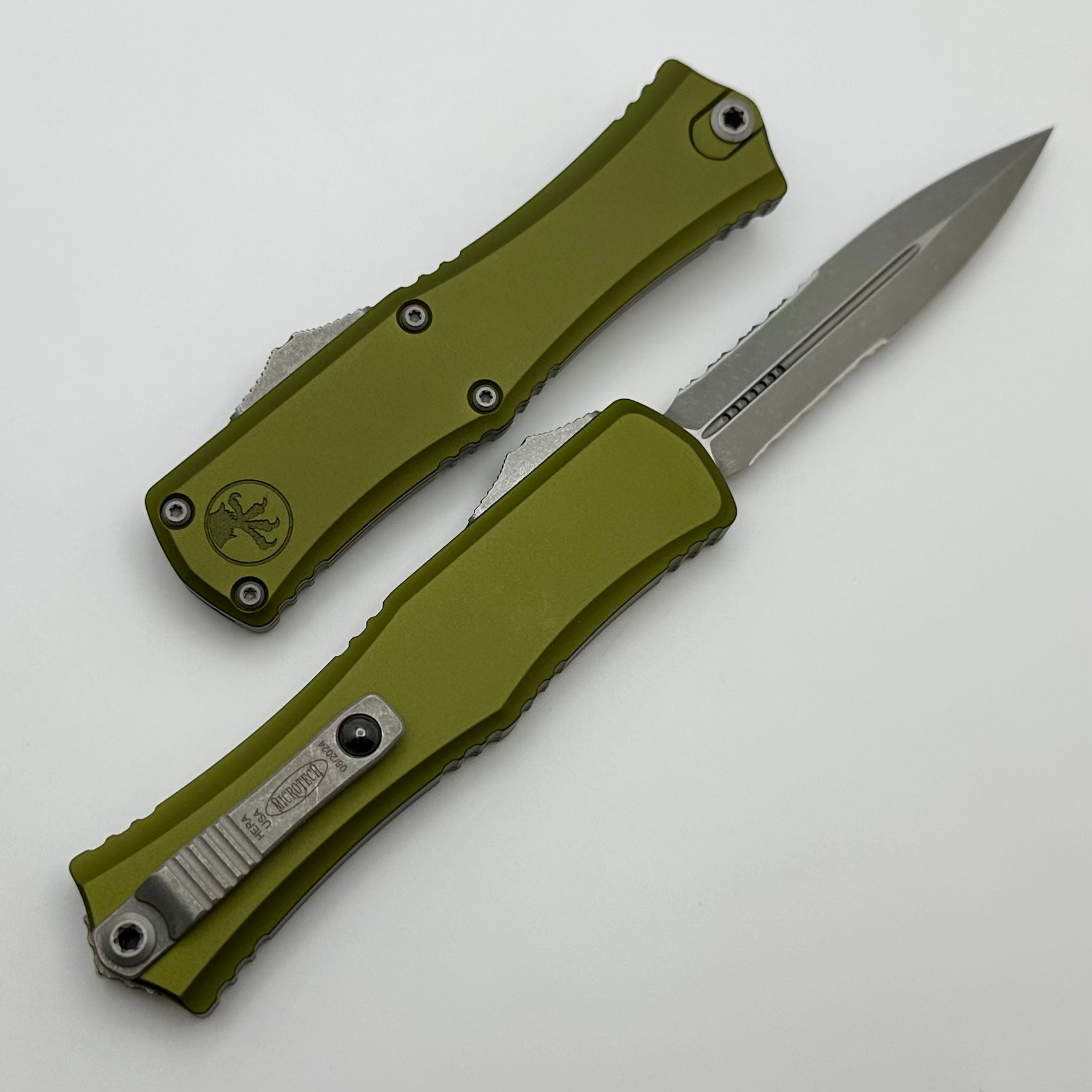 Microtech Mini Hera Apocalyptic OTF Knife - M390MK Steel, OD Green Handle, Double Edge