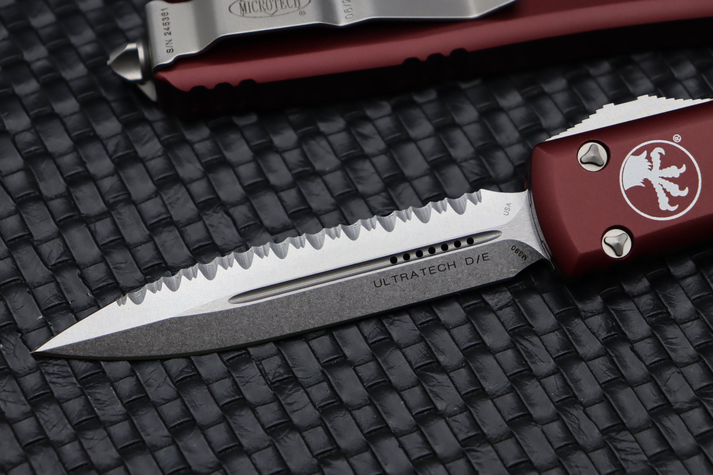 Premium Microtech Ultratech Double Edge Knife - Stonewash & Merlot Finish