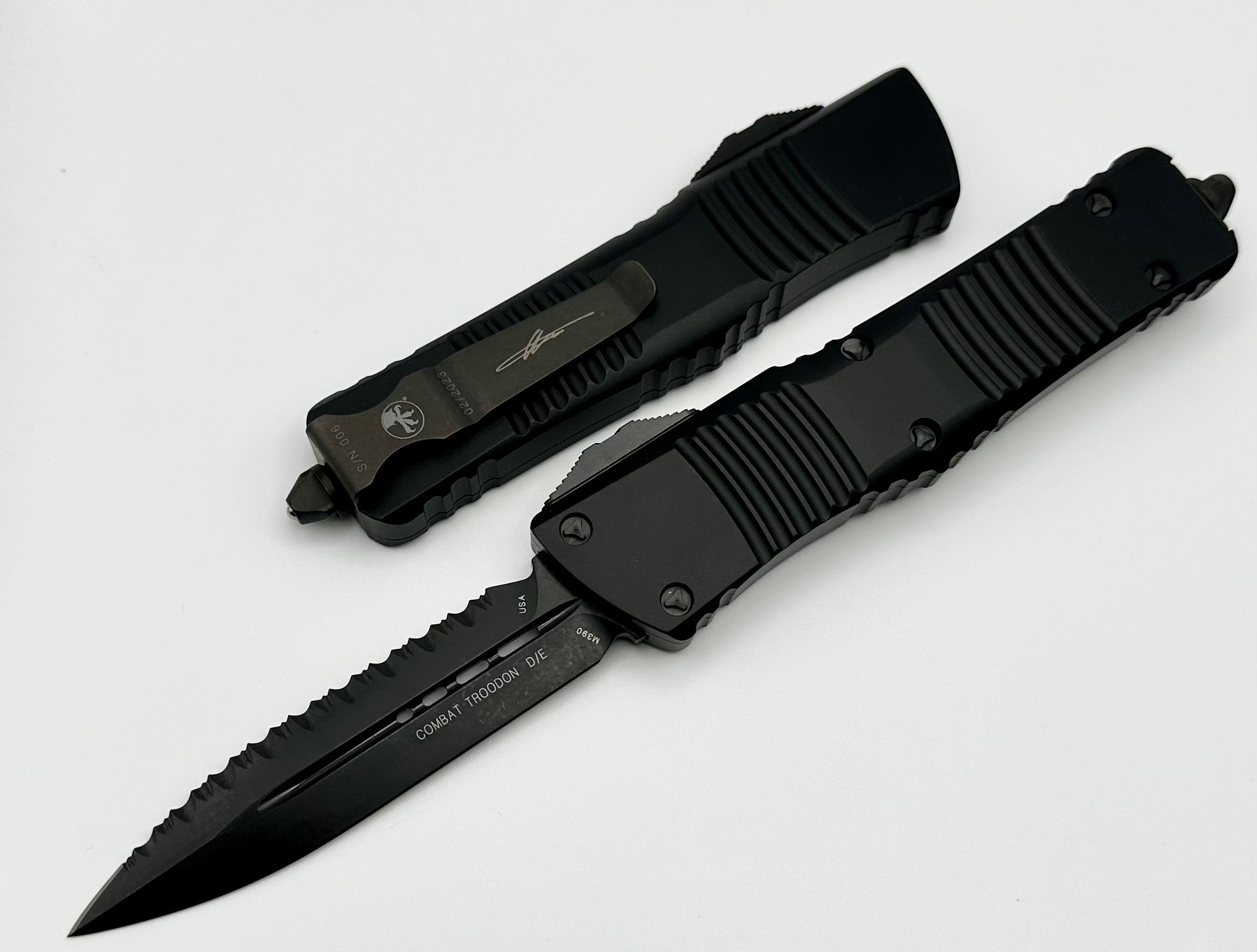 Premium Microtech Combat Troodon Tactical OTF Knife - DLC Coated, Full Serrated Edge