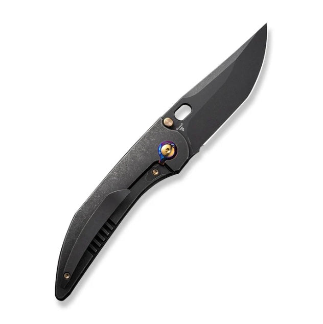 Premium We Knife Attor Black Titanium Integral Handle with Golden Inlays & Black Stonewash 20CV - Ultimate EDC Companion