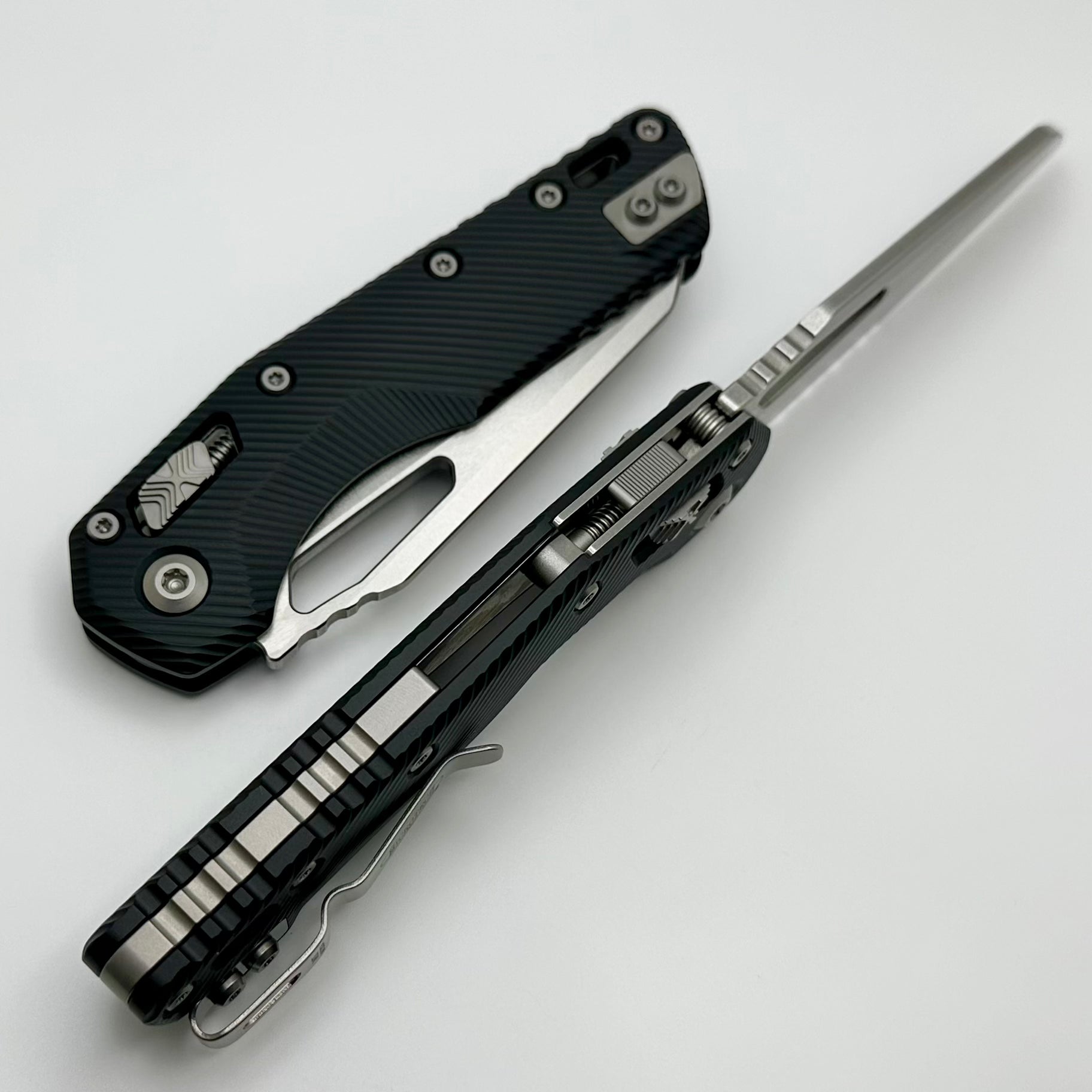 Microtech MSI RAM LOK Premium Folding Knife - Black Fluted Aluminum, Partial Serrated, M390MK Steel