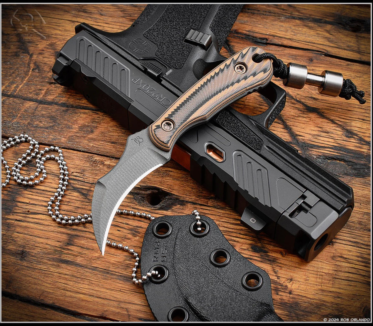 RMJ Premium Gym Rat Tactical Knife - Hyena Brown G-10 Handles & Tungsten Gray Nitro V Fixed Blade