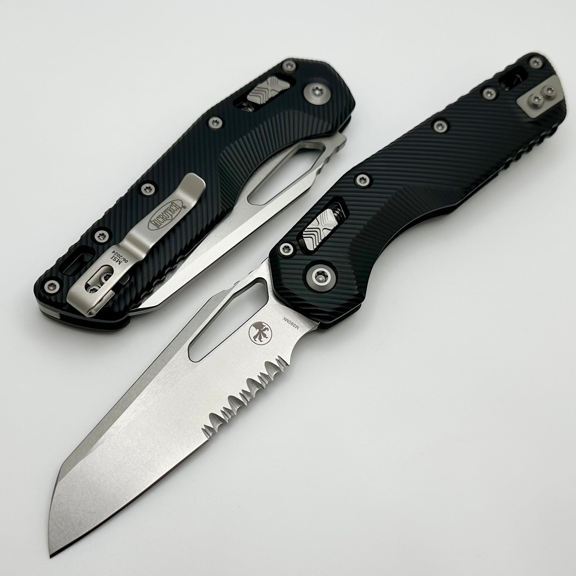 Microtech MSI RAM LOK Premium Folding Knife - Black Fluted Aluminum, Partial Serrated, M390MK Steel