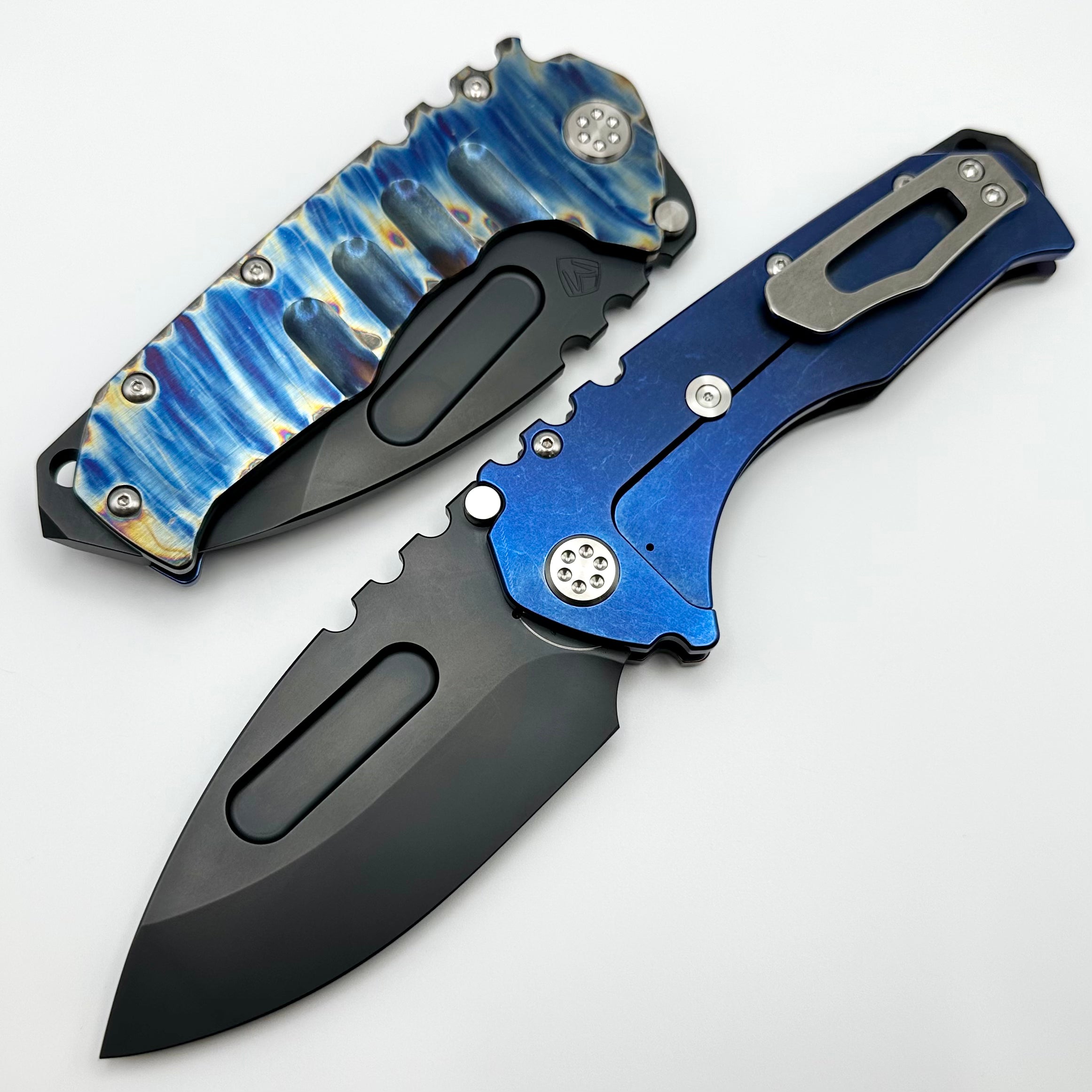 Medford Knife Lefty Praetorian T - Premium Drop Point S45VN with Flamed & Blue Titanium Handle (Left Hand)