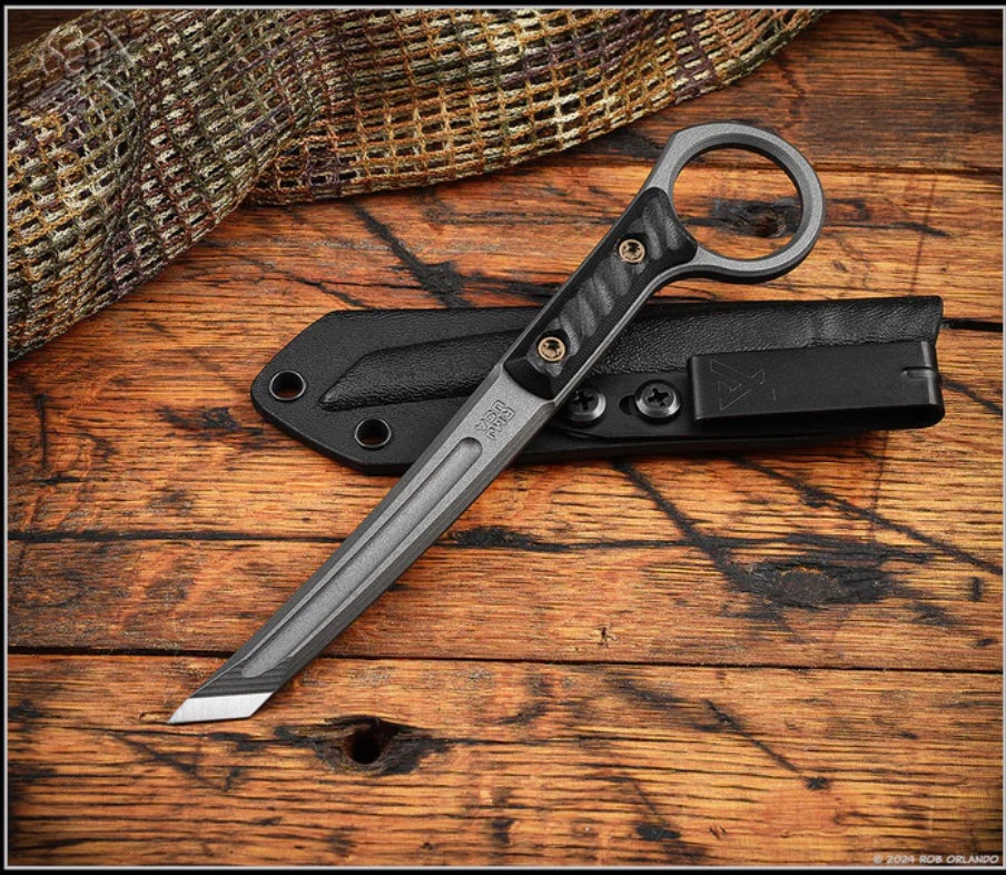 Ultimate RMJ Tactical Stabby Guy - Cobalt Cerakote CPM-3V Blade & Black G-10 Handle with Bronze Hardware