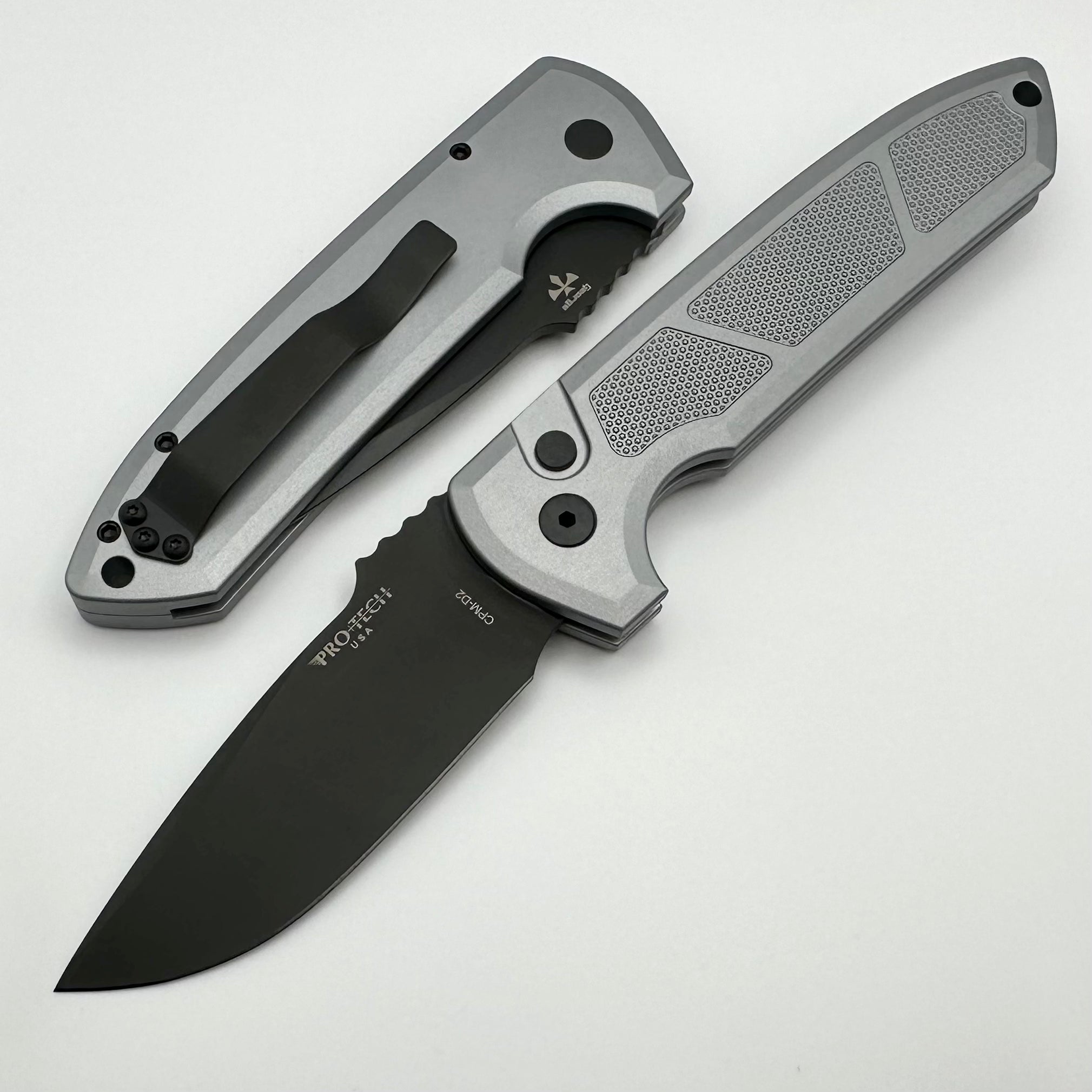 Pro-Tech Les George Rockeye Grey Knurled Handle Folding Knife - Premium DLC CPM-S35VN Blade