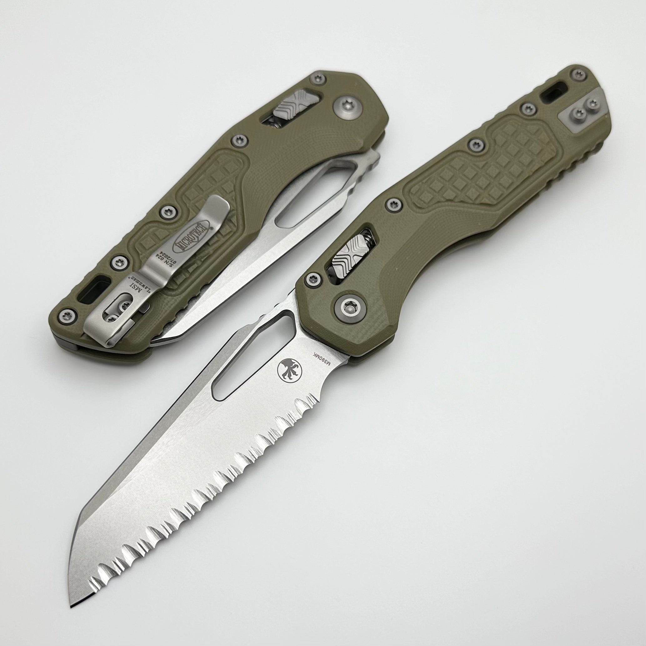 Microtech MSI Lawnman RAM LOK Tactical Knife - OD Green G-10 & Full Serrated M390MK Blade