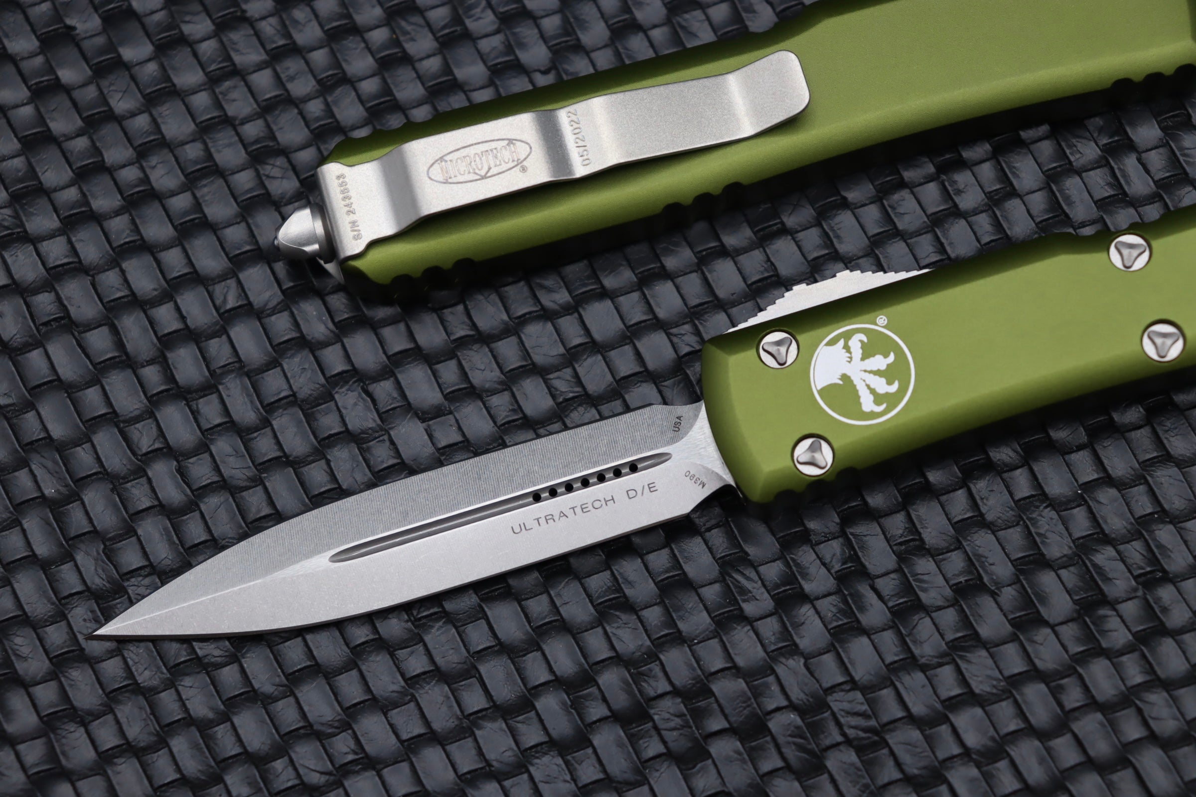 Premium Microtech Ultratech OTF Knife - Double Edge Stonewash with OD Green Handle