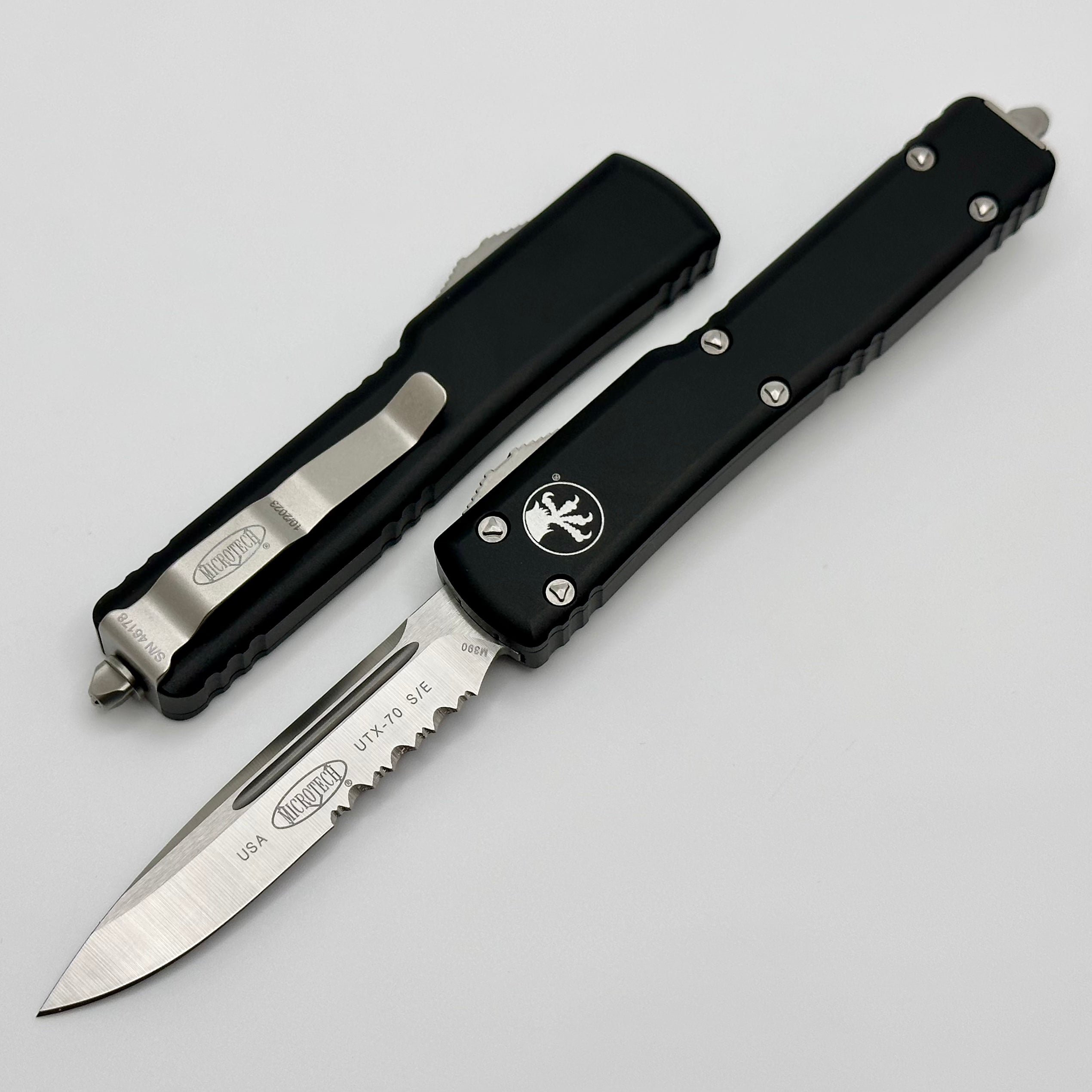 Microtech UTX-70 Compact Tactical Knife - Single Edge Partial Serrated, Satin & Black Finish