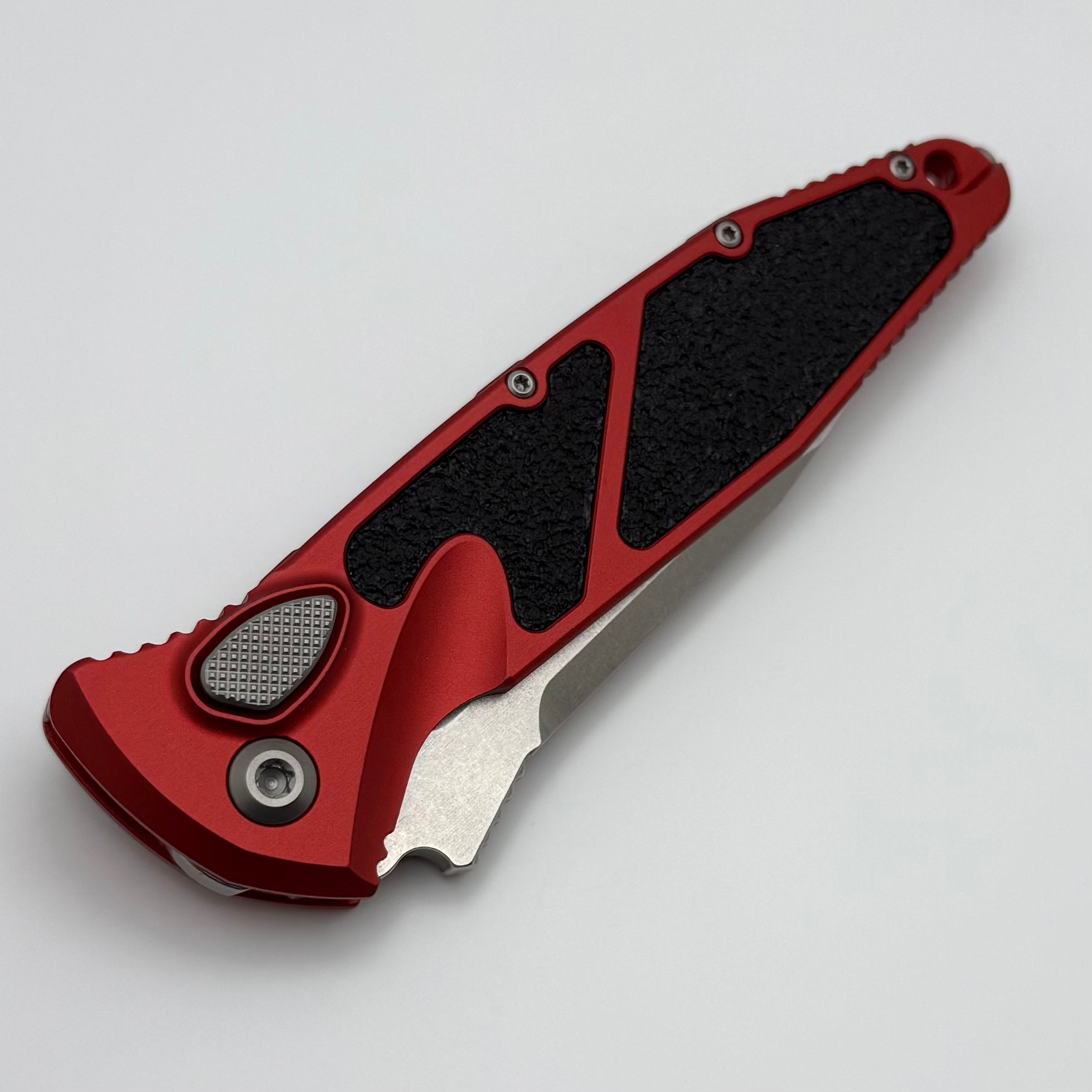 Premium Microtech Socom Elite Auto Tactical Knife - Red Handles, Stonewash Finish