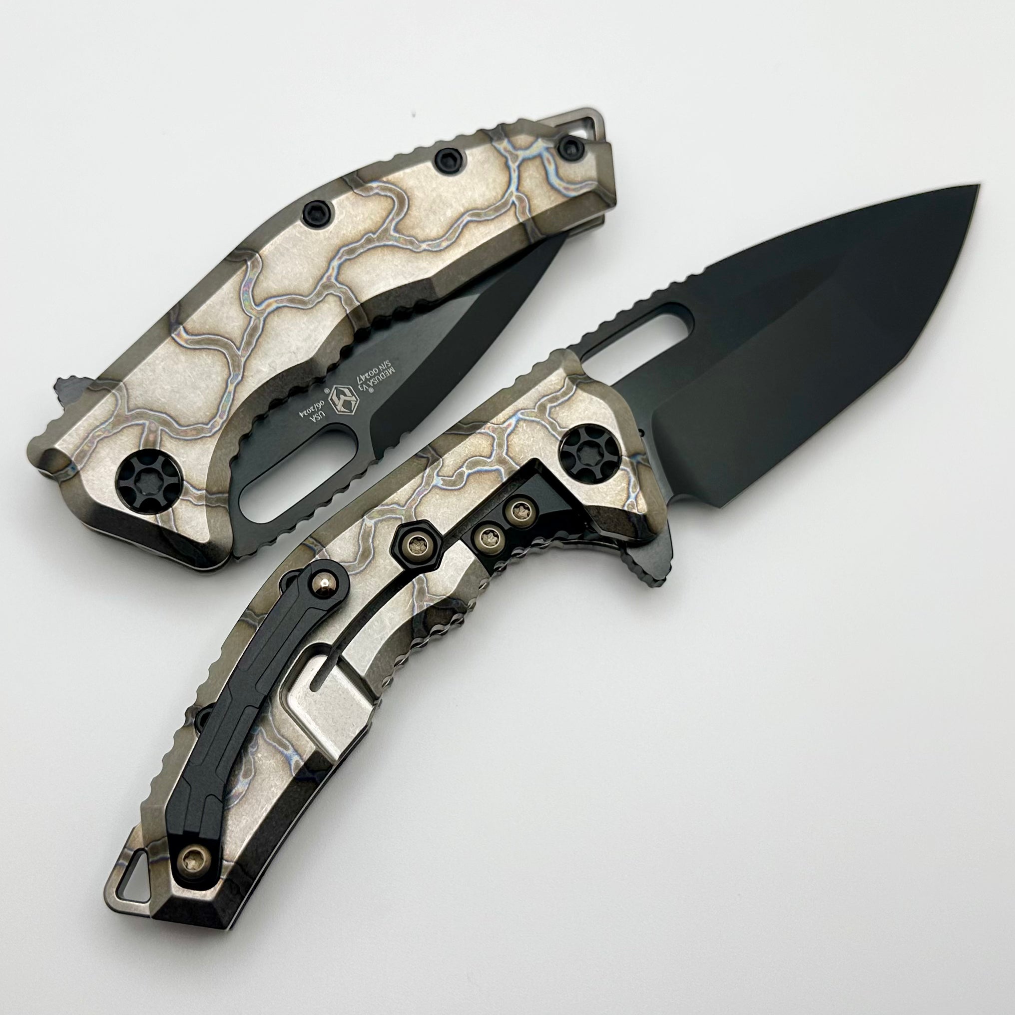 Heretic Knives Medusa Manual Flamed Titanium & DLC MagnaCut H009-6A-FTI | Premium EDC Knife