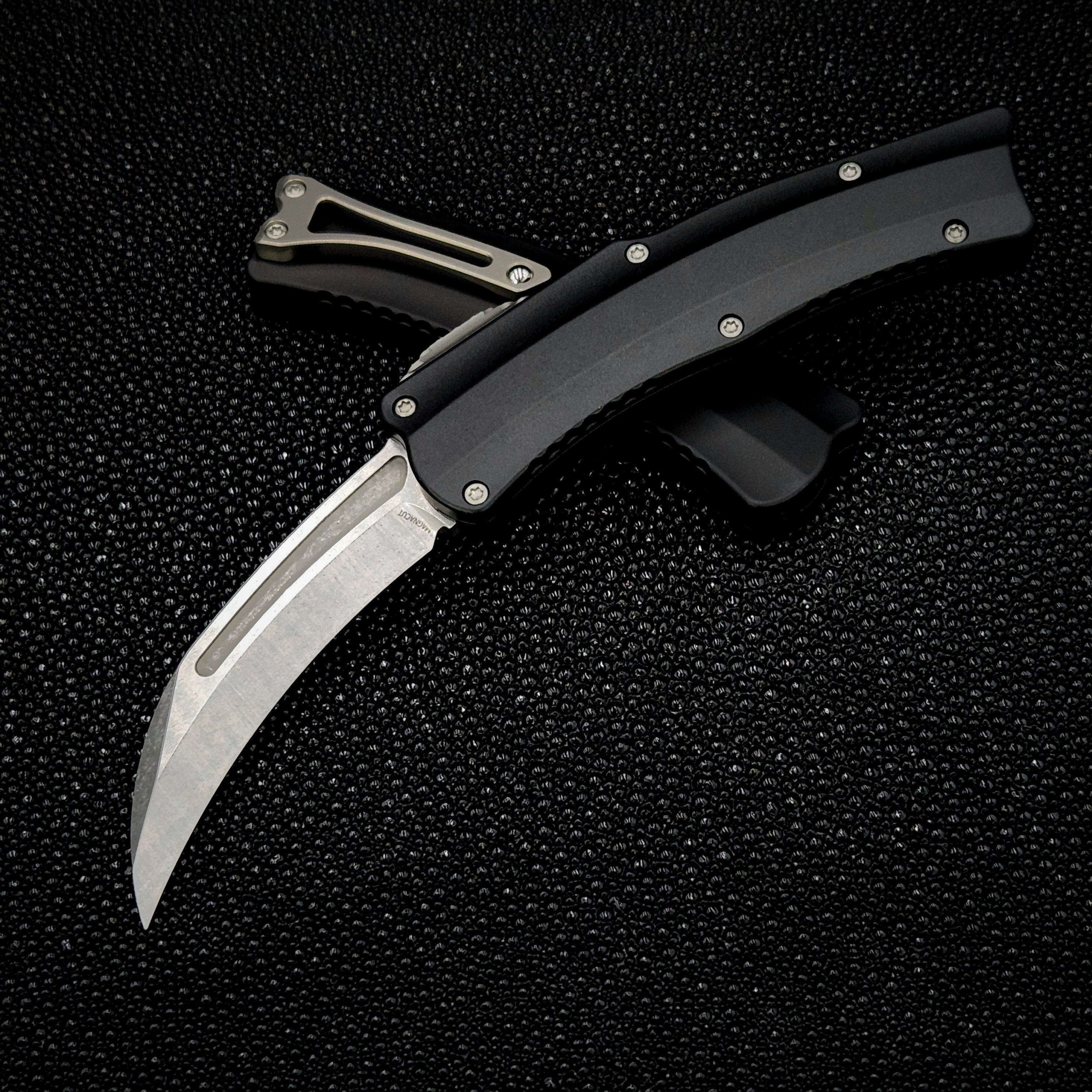 Premium Heretic ROC Knife - Stonewash MagnaCut Blade & Black Handle H060-2A