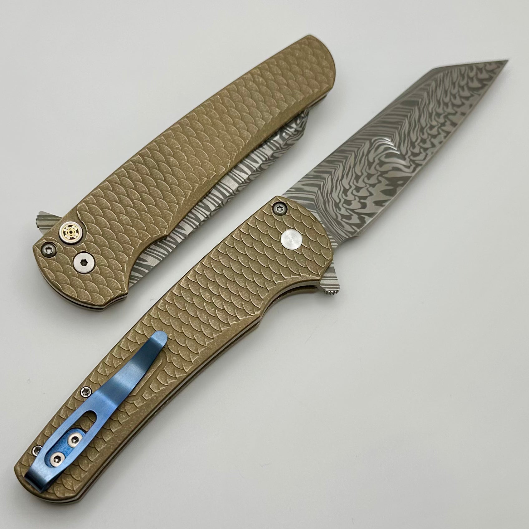 Pro-Tech Malibu Ultimate Dragon Scale EDC Knife - Handcrafted Damasteel Blade & Mosaic Button Lock