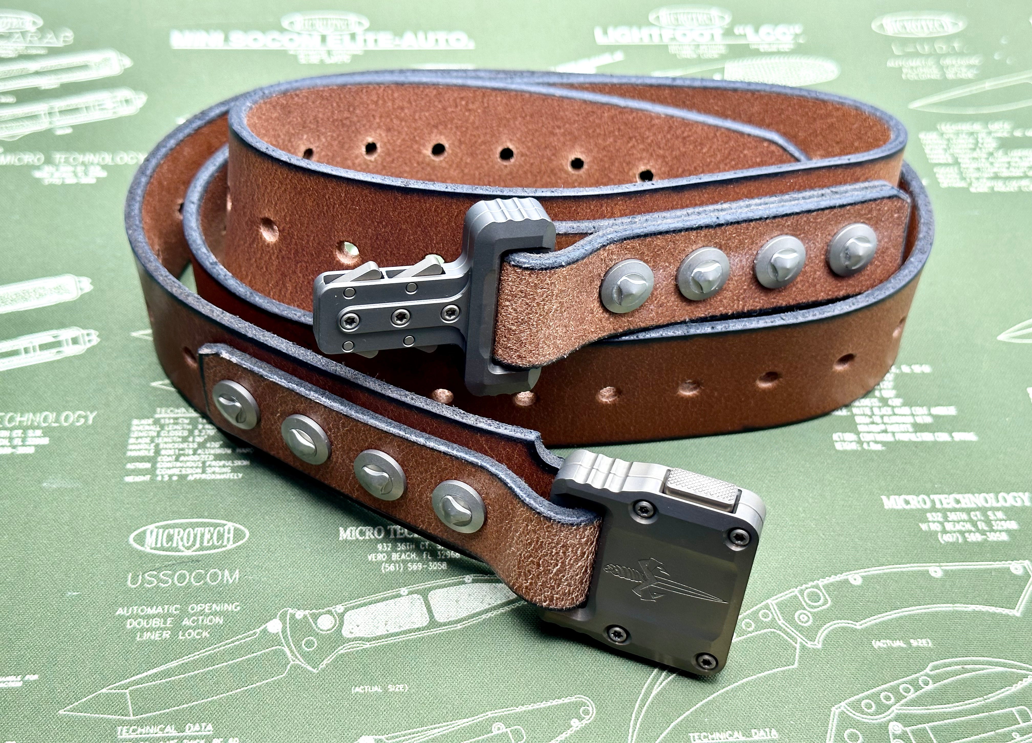 Premium Marfione Customs APIS Men's Brown Water Buffalo Leather Belt with Bronzed Titanium Hardware