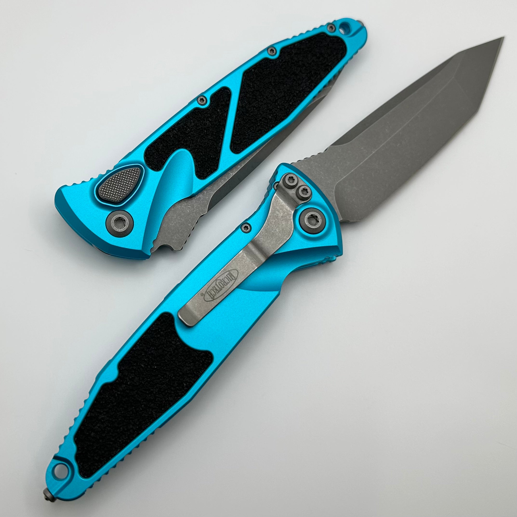 Premium Microtech Socom Elite Auto Tactical Knife - Turquoise Tanto Apocalyptic Finish